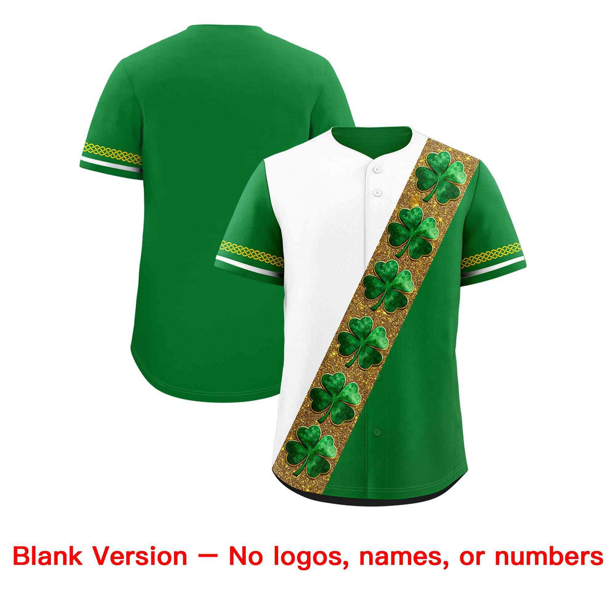 Custom White Kelly Green St.Patrick&#39;s Day Personalized Four Leaf Clover Pattern Baseball Jersey