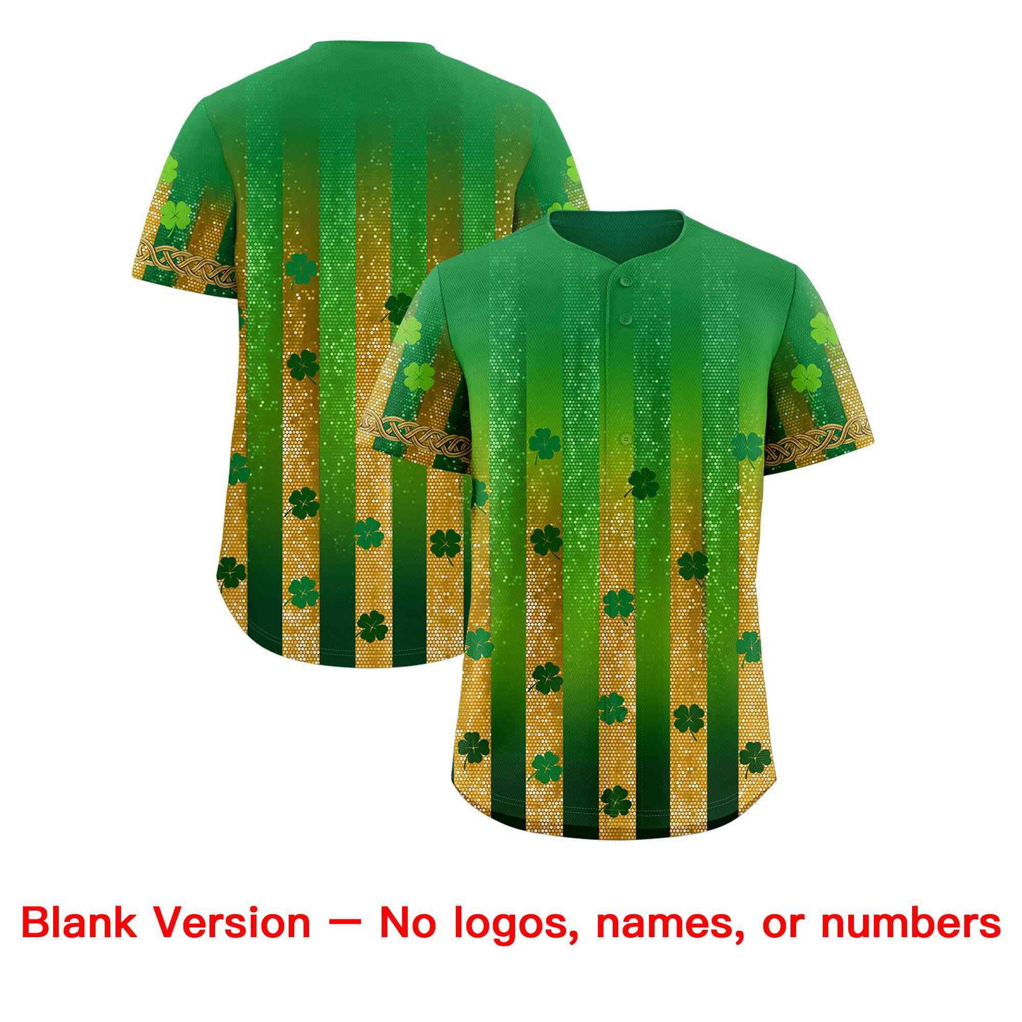 Custom Kelly Green Green St.Patrick's Day Personalized Four Leaf Clover Pattern Baseball Jersey