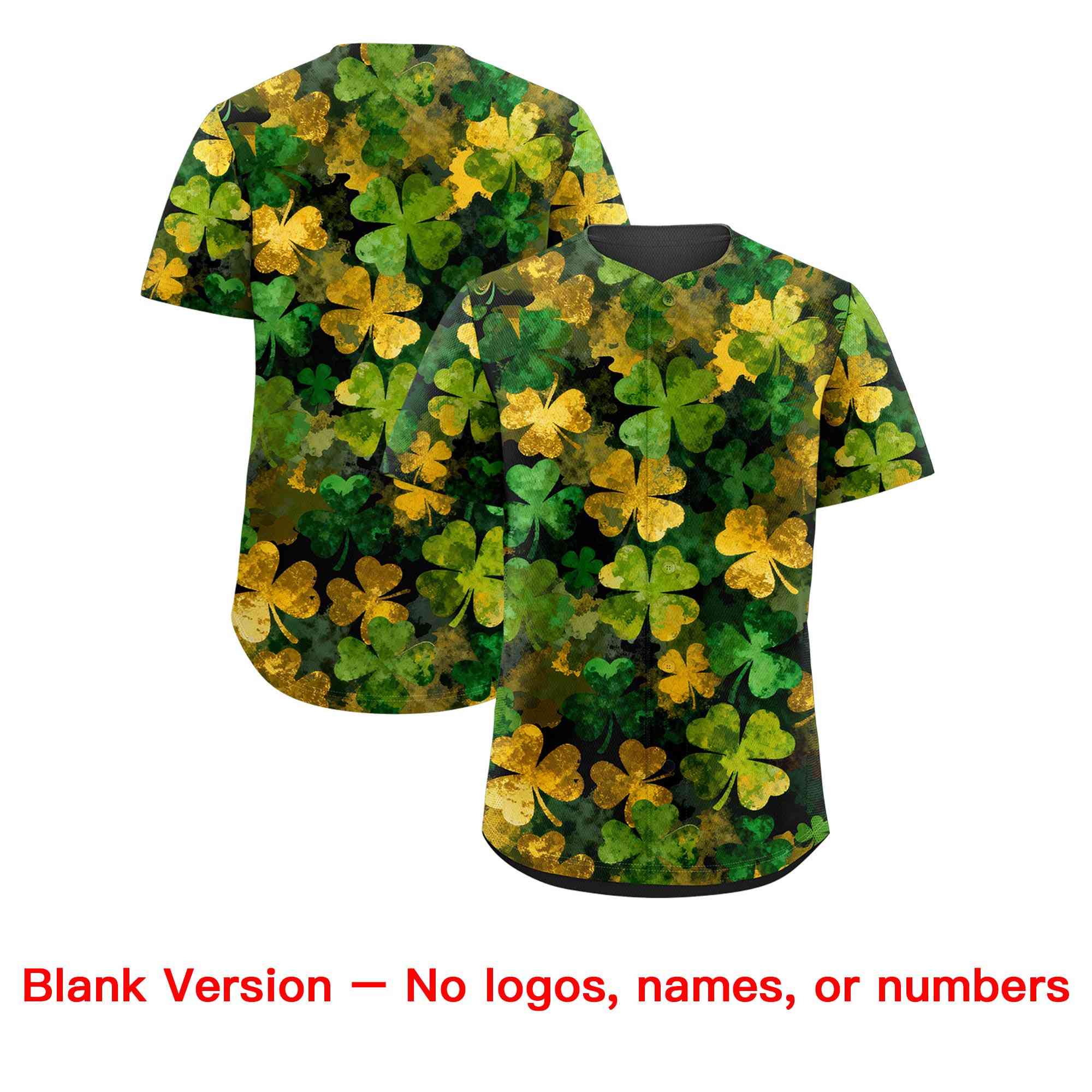 Custom Black White St.Patrick's Day Personalized Four Leaf Clover Pattern Baseball Jersey
