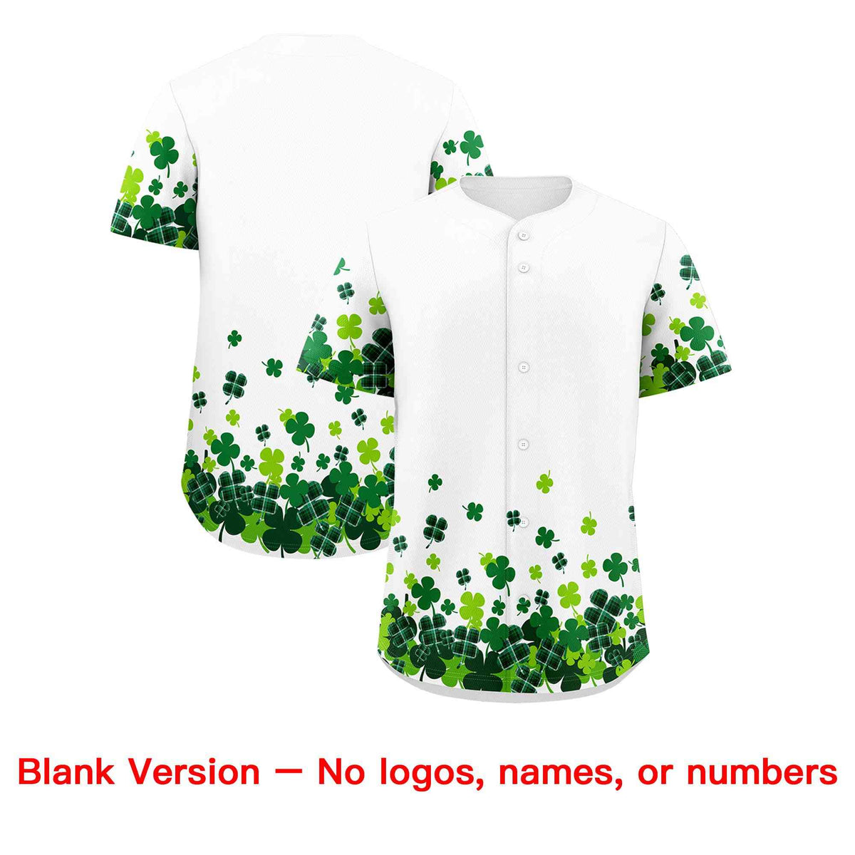 Custom White Green St.Patrick&#39;s Day Personalized Four Leaf Clover Pattern Baseball Jersey| KXKSHOP