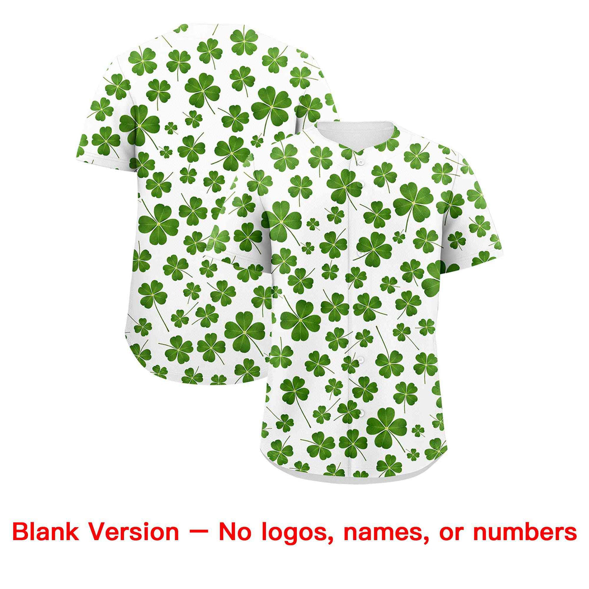 Custom White Green St.Patrick&#39;s Day Personalized Four Leaf Clover Pattern Baseball Jersey| KXKSHOP