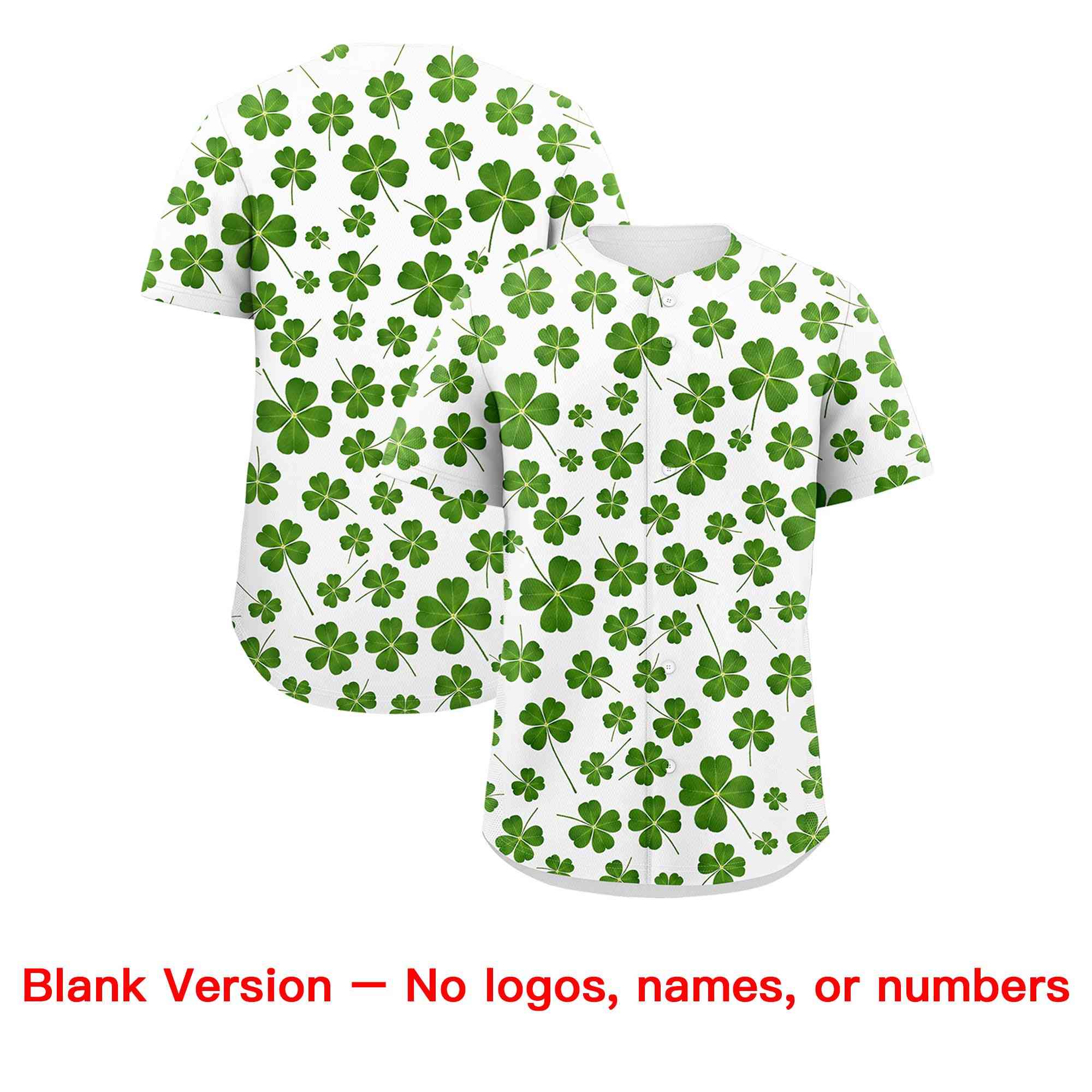 Custom White Green St.Patrick's Day Personalized Four Leaf Clover Pattern Baseball Jersey| KXKSHOP