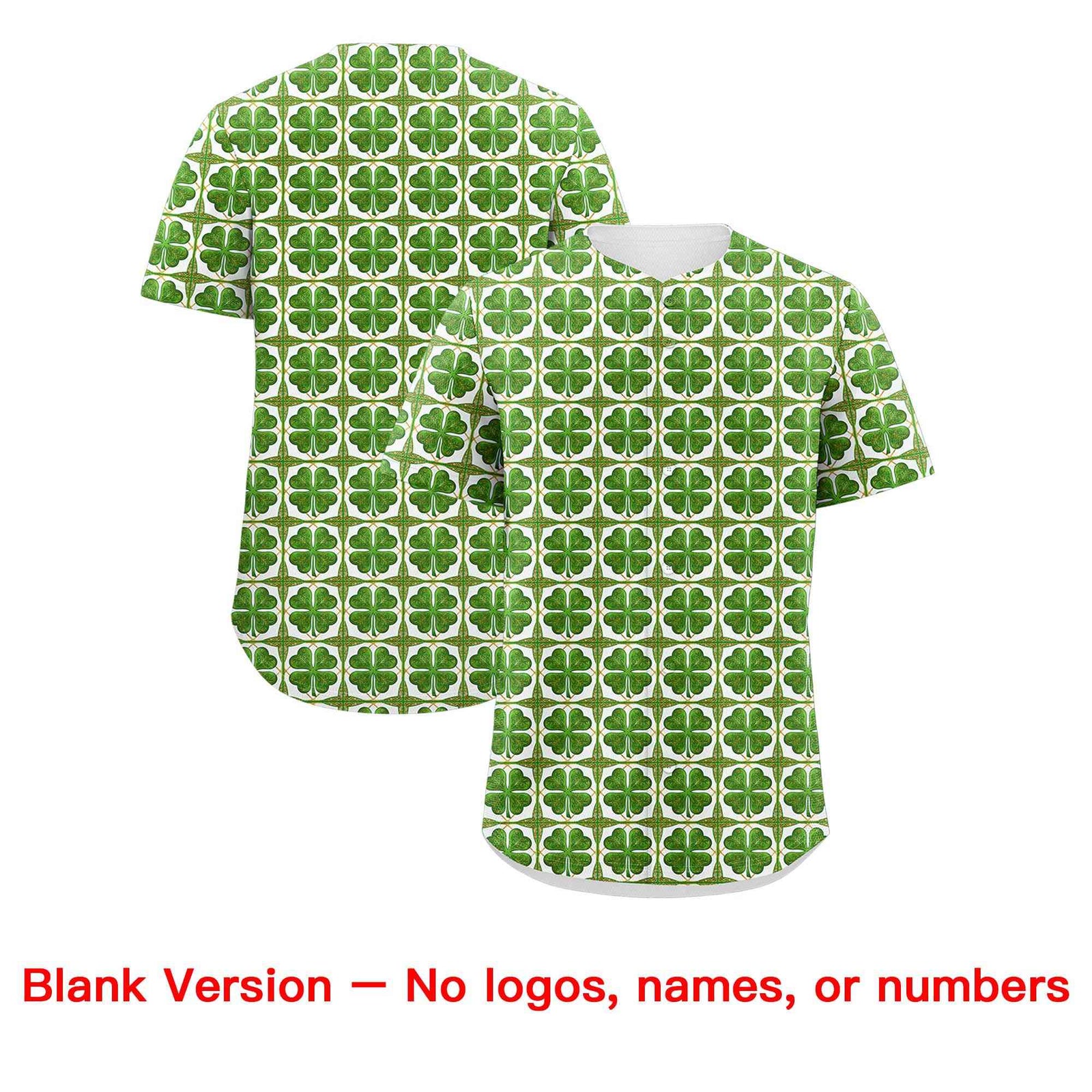 Custom White Black St.Patrick's Day Personalized Four Leaf Clover Pattern Baseball Jersey| KXKSHOP