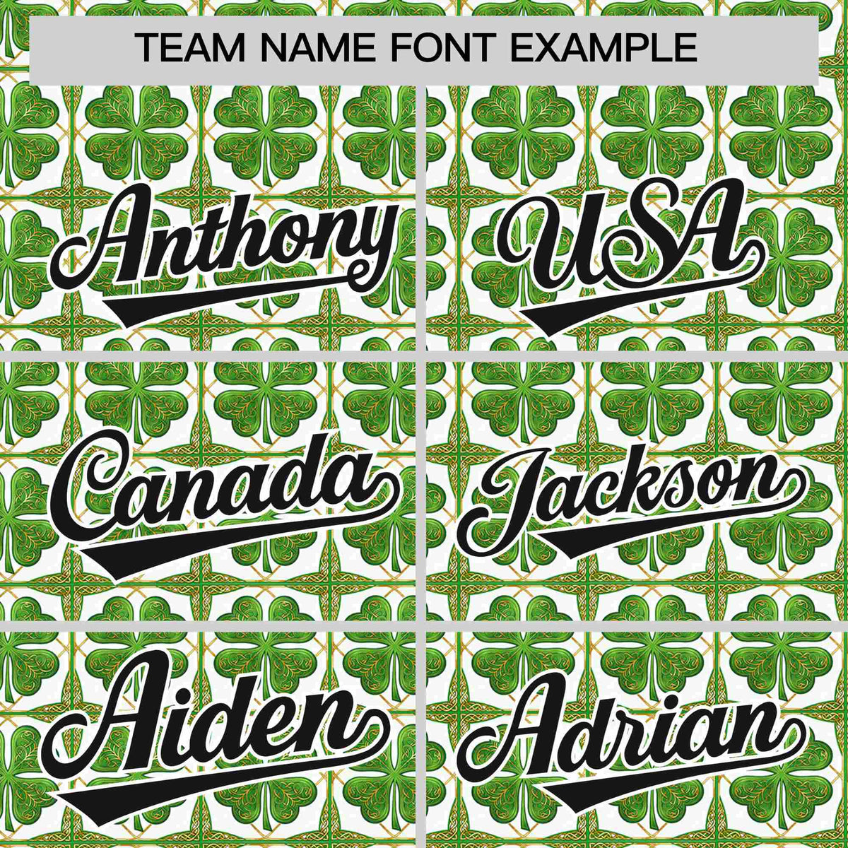 Custom White Black St.Patrick&#39;s Day Personalized Four Leaf Clover Pattern Baseball Jersey| KXKSHOP