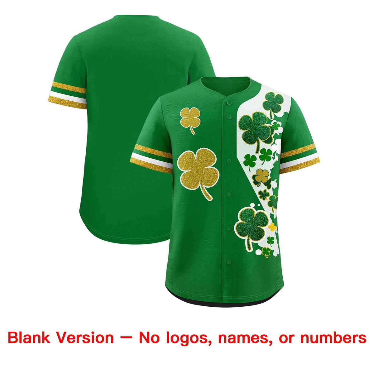 Custom Kelly Green Gold St.Patrick&#39;s Day Personalized Four Leaf Clover Pattern Baseball Jersey| KXKSHOP