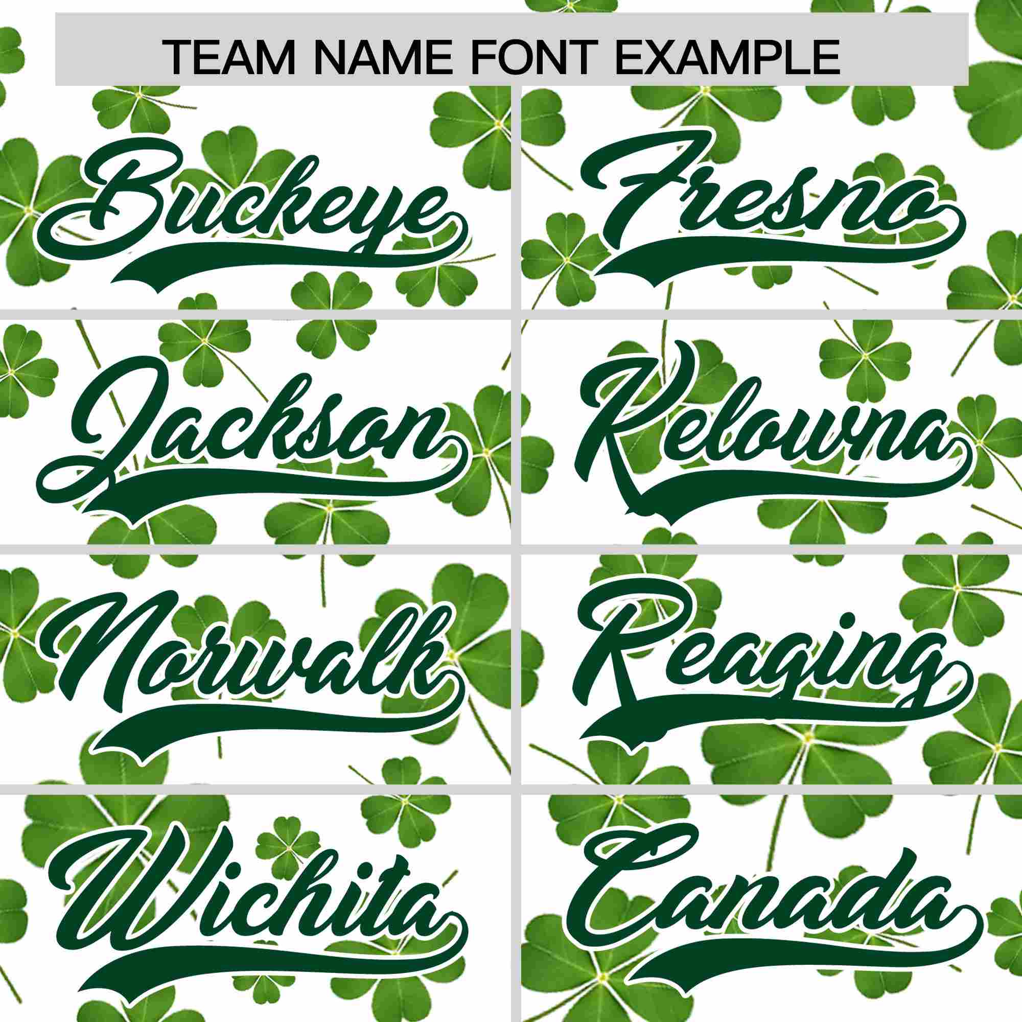 Custom White Green St.Patrick's Day Personalized Four Leaf Clover Pattern Baseball Jersey