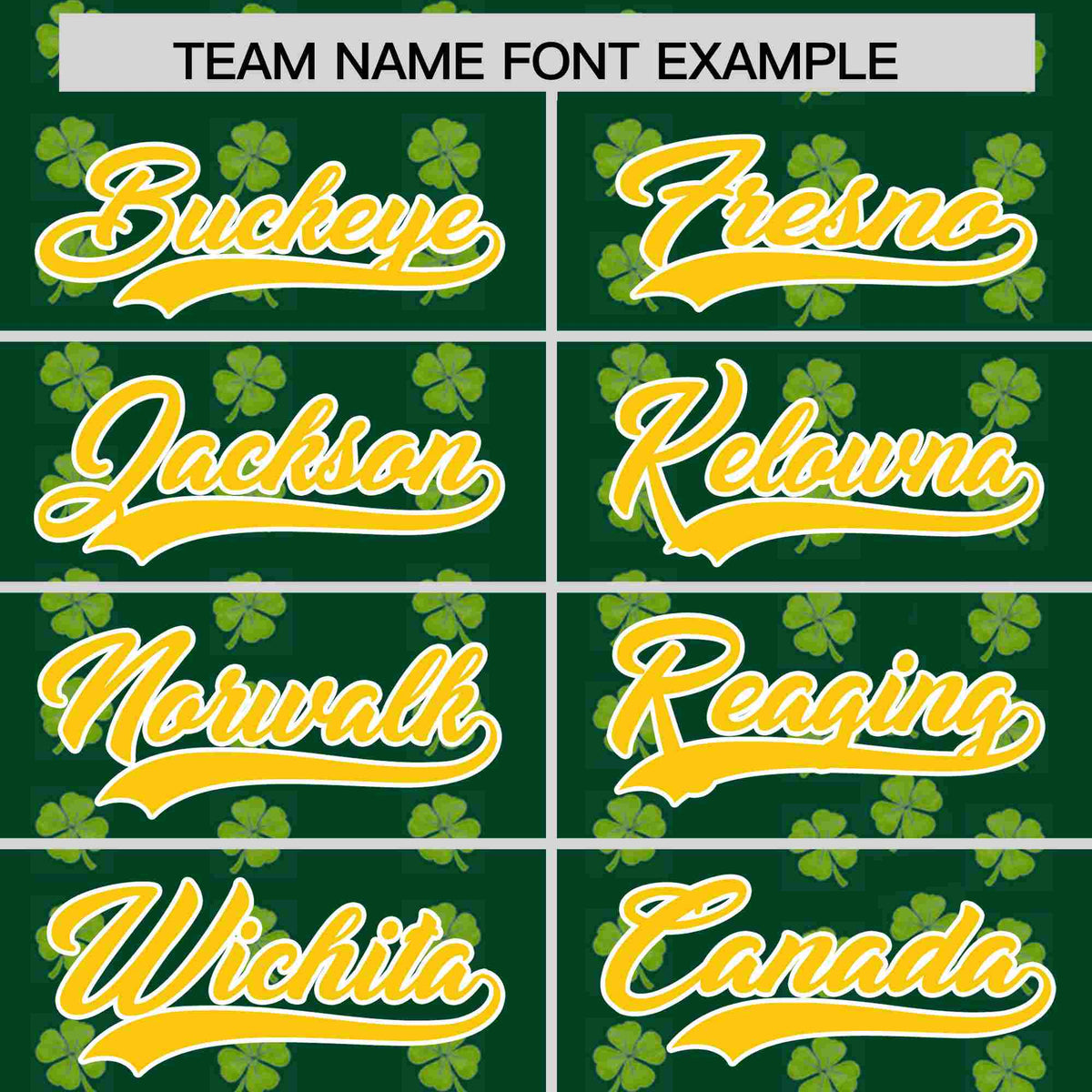 Custom Green Gold St.Patrick&#39;s Day Personalized Four Leaf Clover Pattern Baseball Jersey