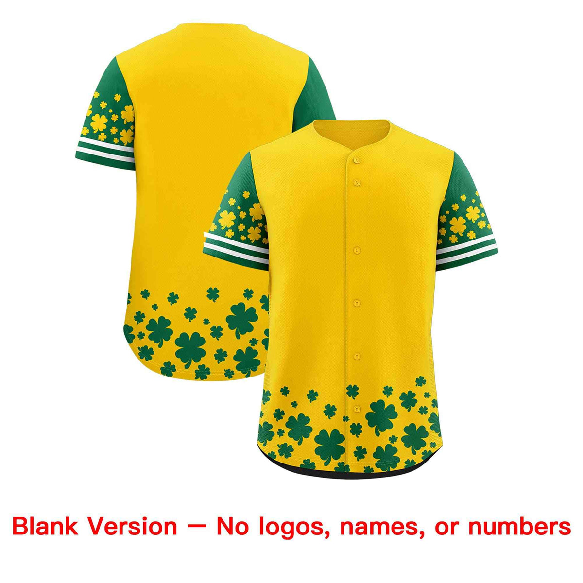 Custom Gold Kelly Green St.Patrick&#39;s Day Personalized Four Leaf Clover Pattern Baseball Jersey