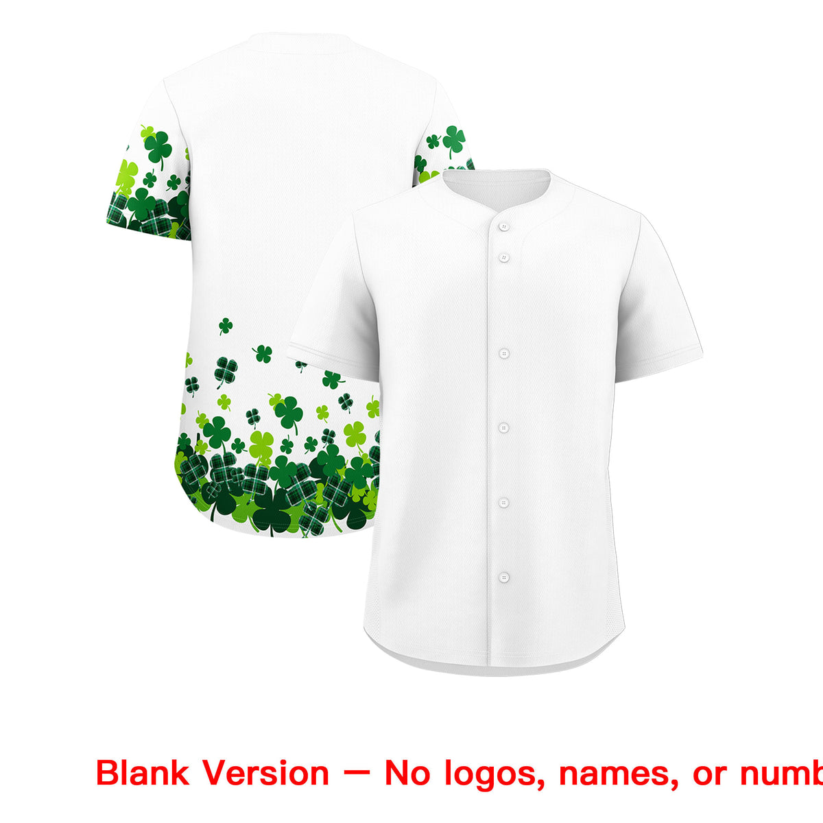Custom White Green St.Patrick&#39;s Day Personalized Four Leaf Clover Pattern Baseball Jersey