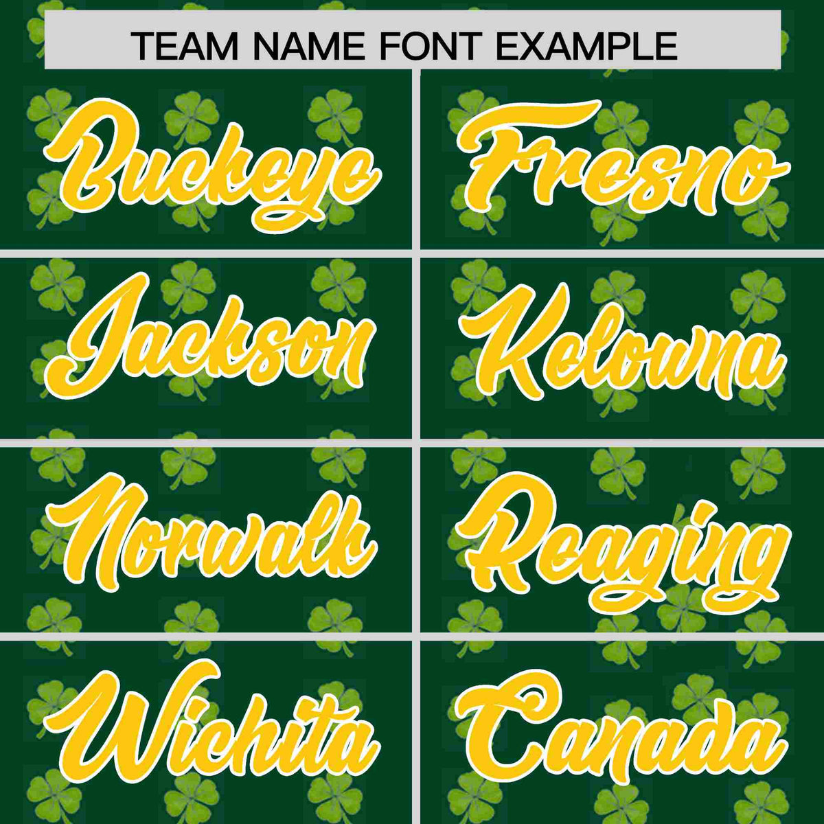 Custom Green Gold St.Patrick&#39;s Day Personalized Four Leaf Clover Pattern Baseball Jersey