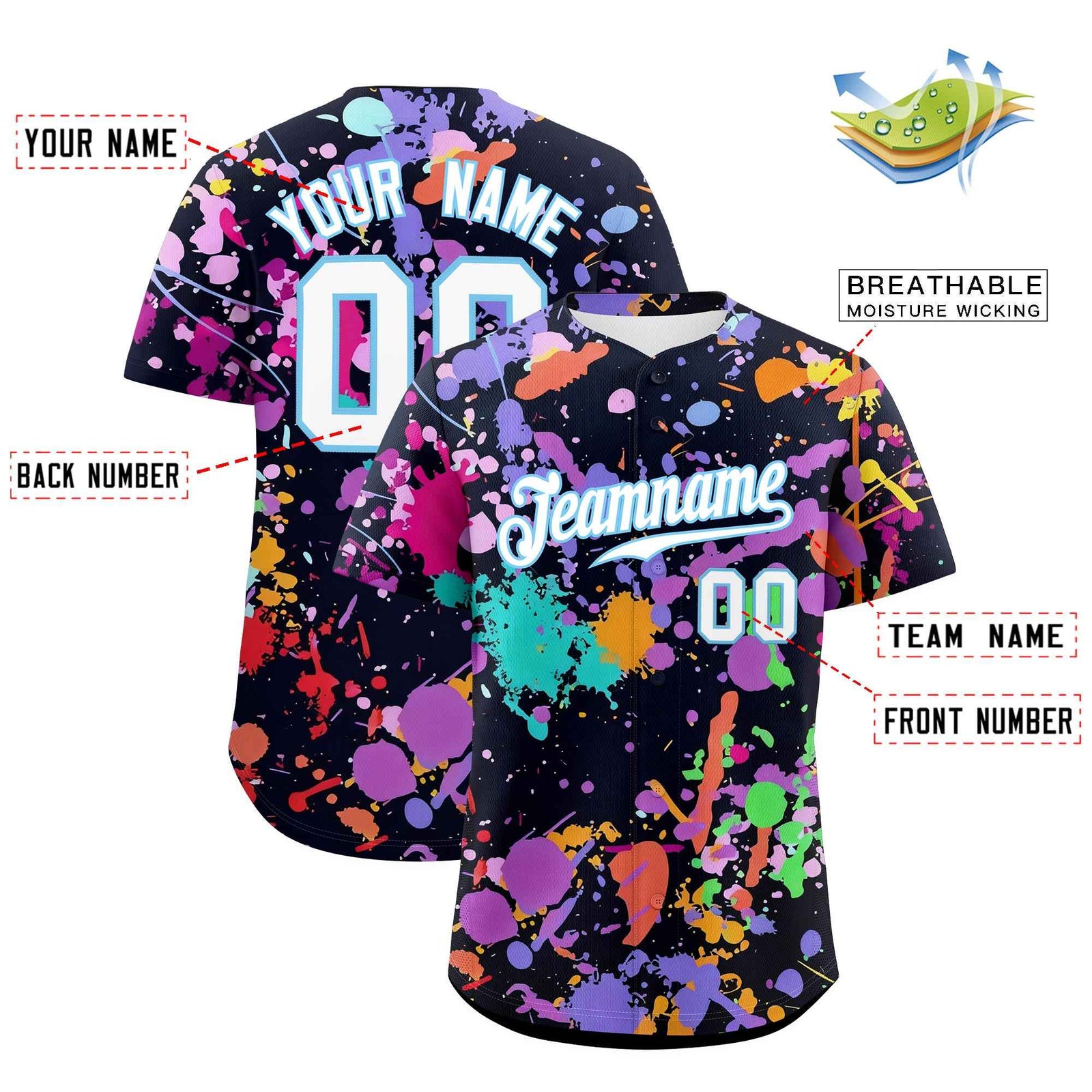 Custom Black White Splashes Graffiti Pattern Authentic Baseball Jersey