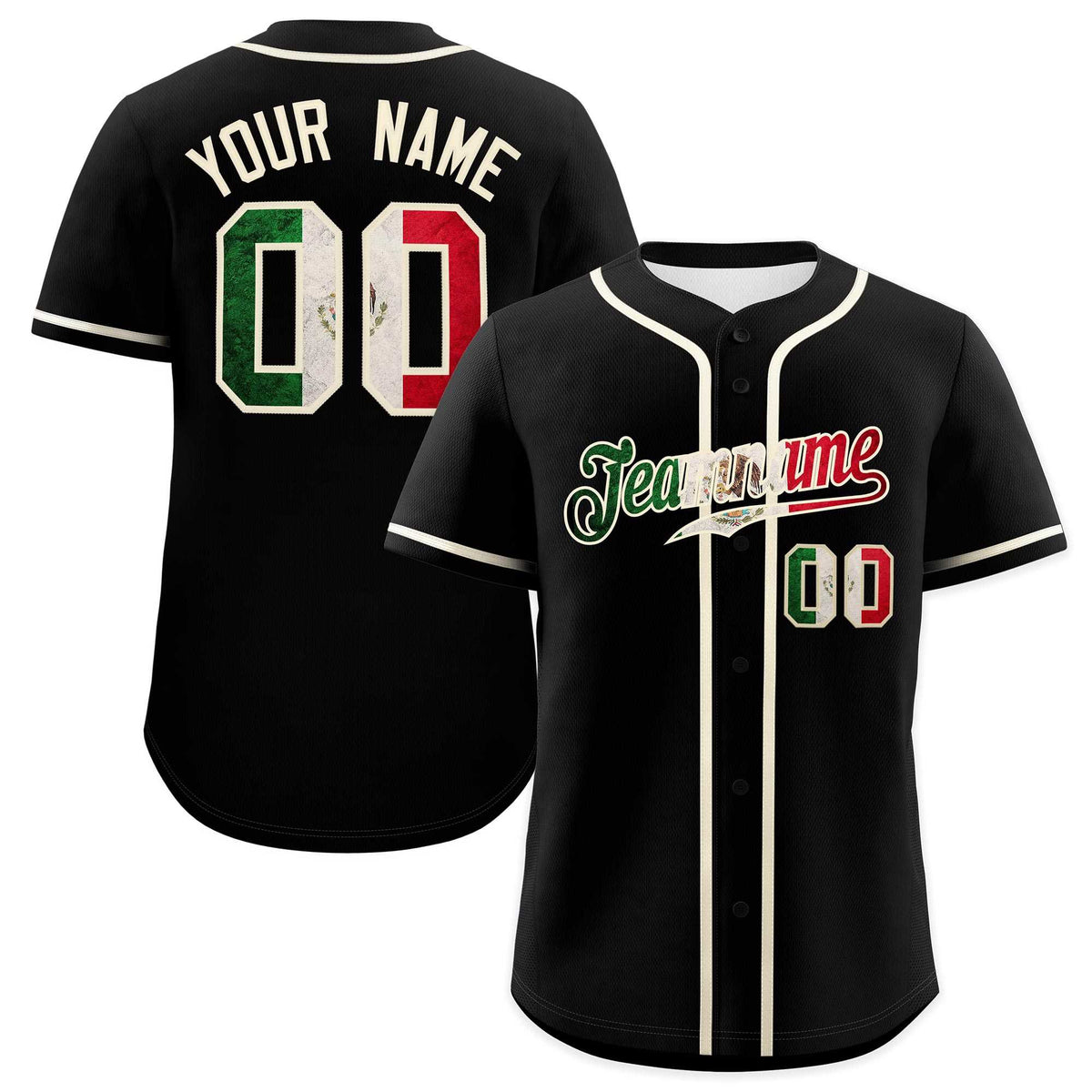 Custom Black Cream Vintage Mexican Flag Authentic Baseball Jersey