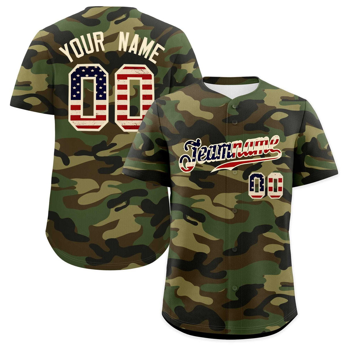 Custom Camo Cream Vintage USA Flag Authentic Salute To Service Baseball Jersey
