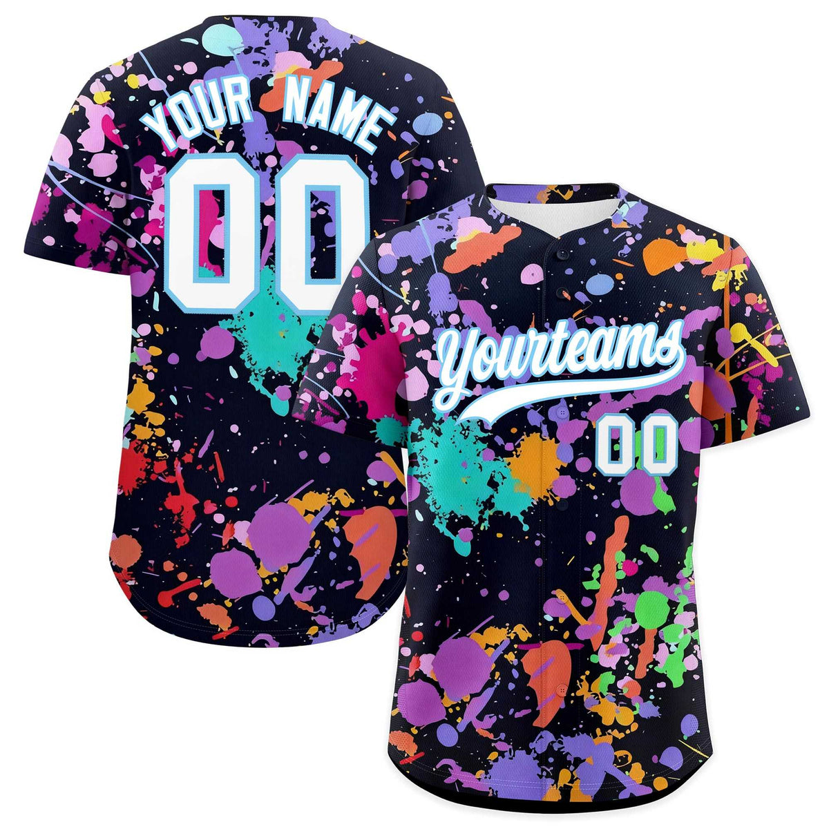 Custom Black White Splashes Graffiti Pattern Authentic Baseball Jersey