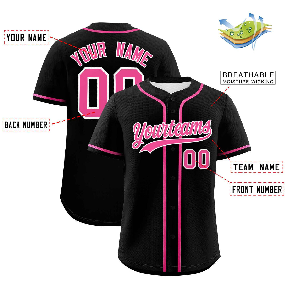 Custom Black Pink Classic Style Authentic Baseball Jersey