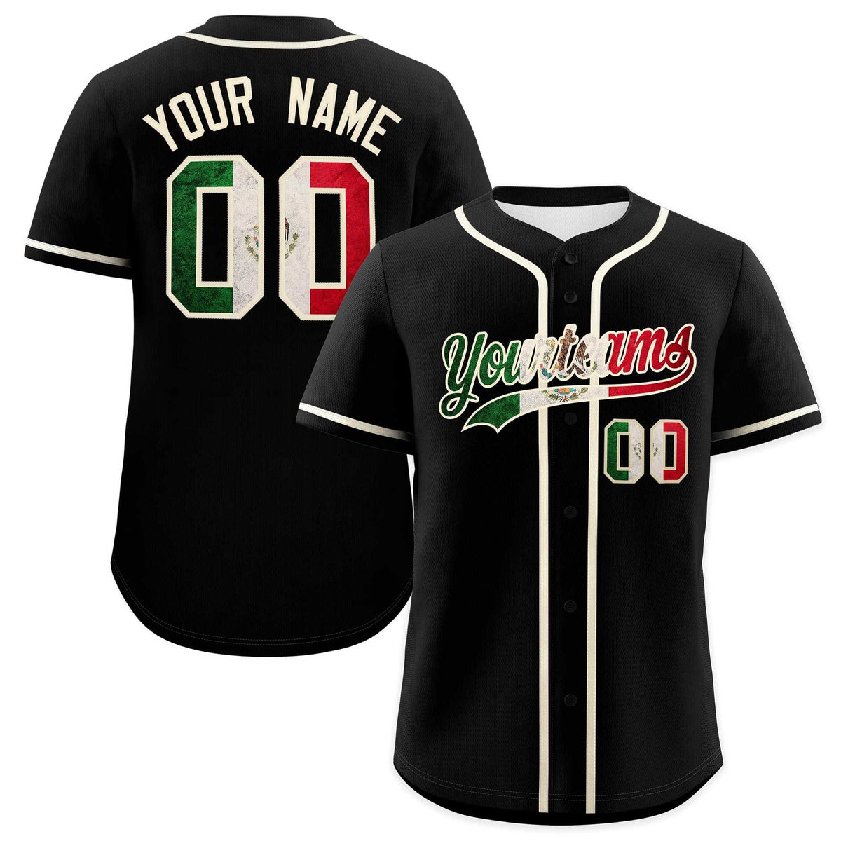 Custom Black Cream Vintage Mexican Flag Authentic Baseball Jersey