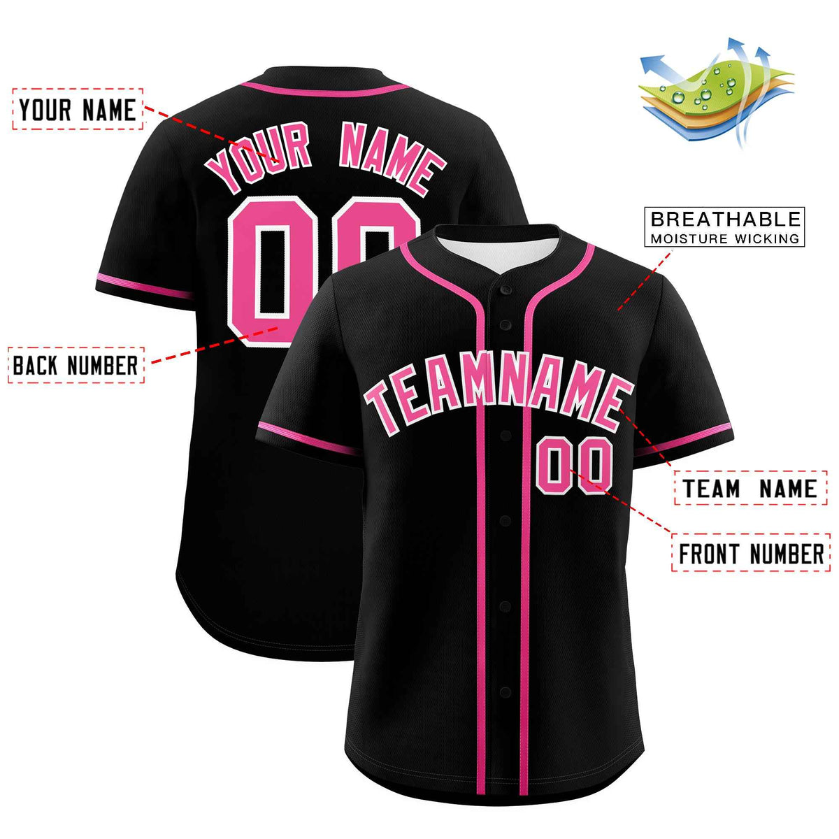 Custom Black Pink Classic Style Authentic Baseball Jersey