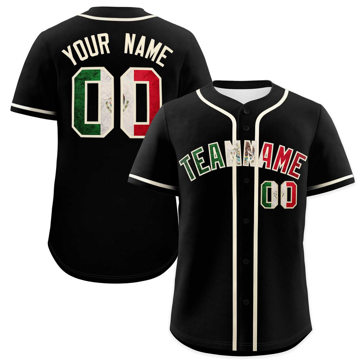 Custom Black Cream Vintage Mexican Flag Authentic Baseball Jersey