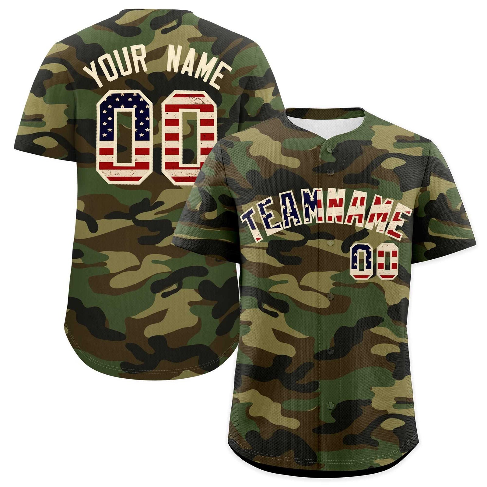 Custom Camo Cream Vintage USA Flag Authentic Salute To Service Baseball Jersey