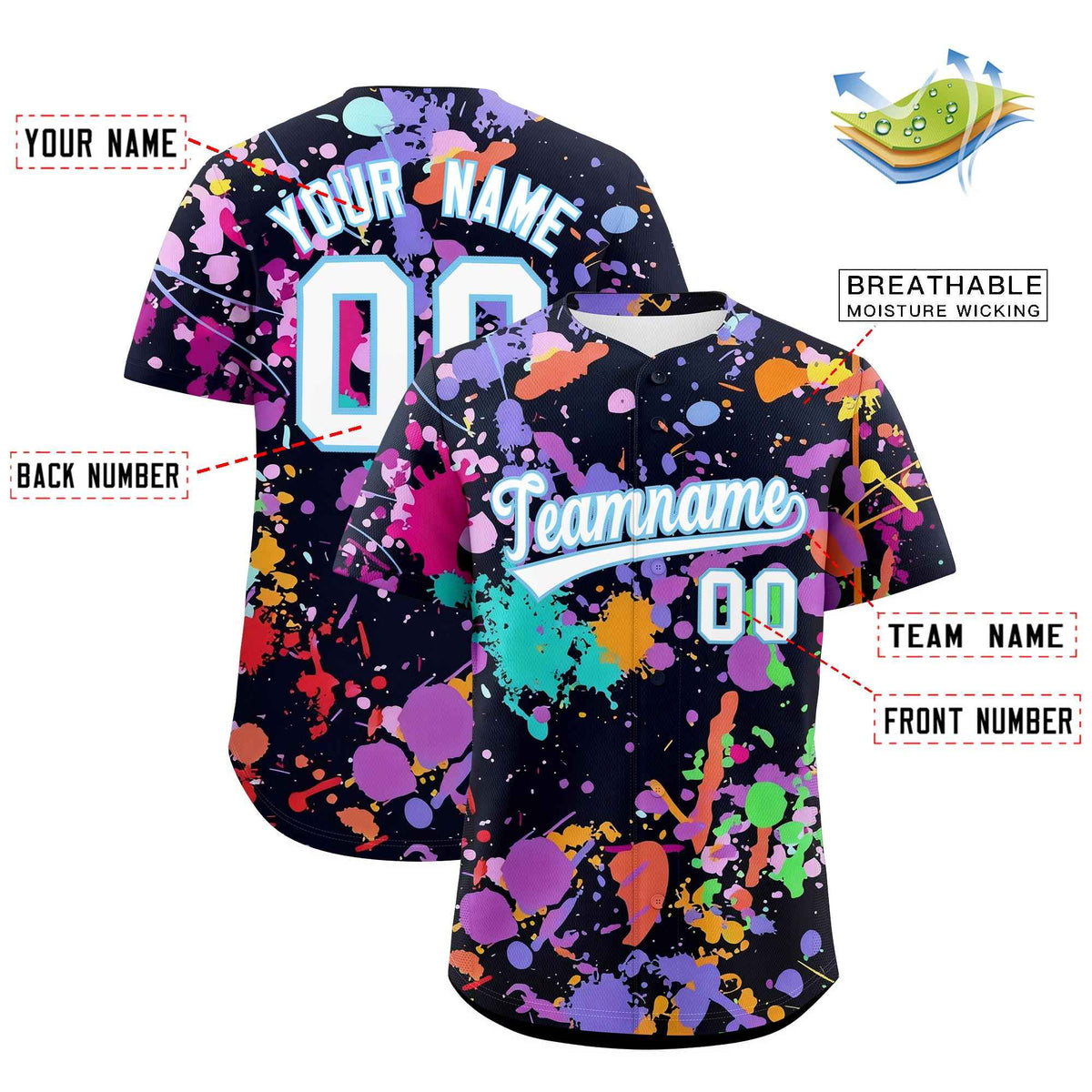 Custom Black White Splashes Graffiti Pattern Authentic Baseball Jersey| KXKSHOP