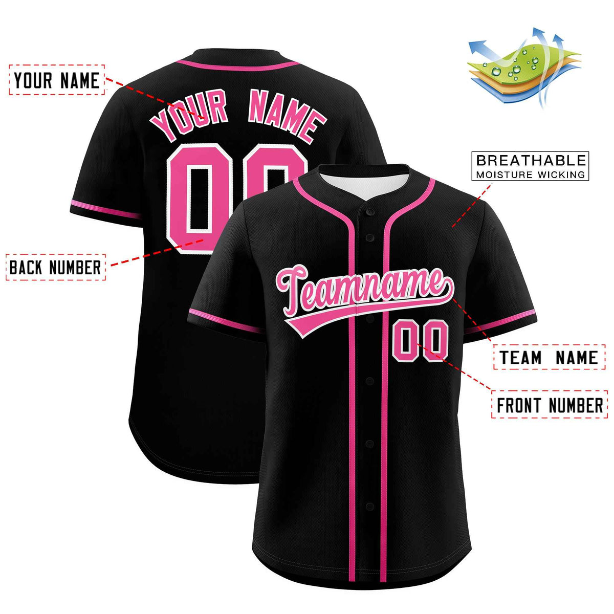 Custom Black Pink Classic Style Authentic Baseball Jersey| KXKSHOP