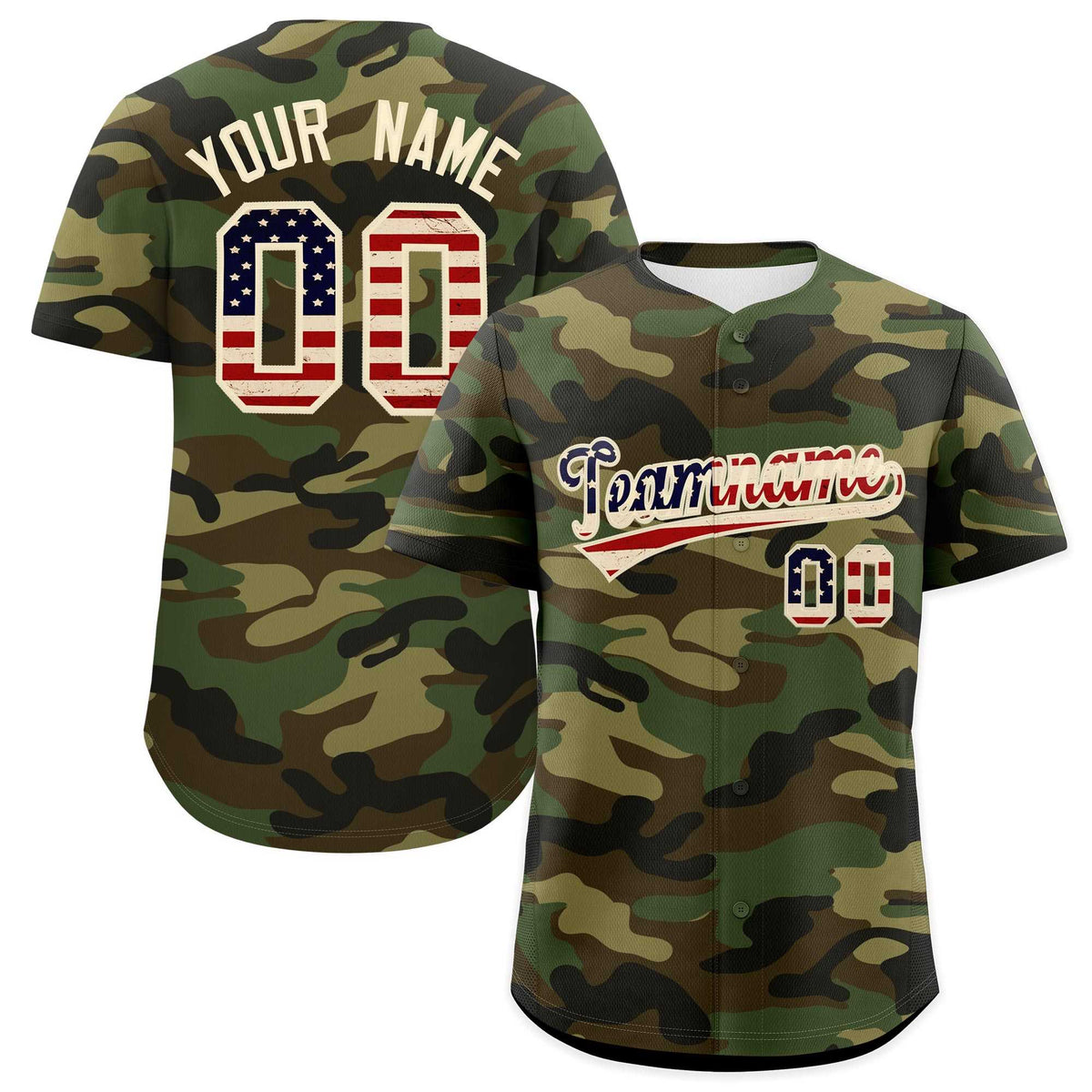 Custom Camo Cream Vintage USA Flag Authentic Salute To Service Baseball Jersey| KXKSHOP