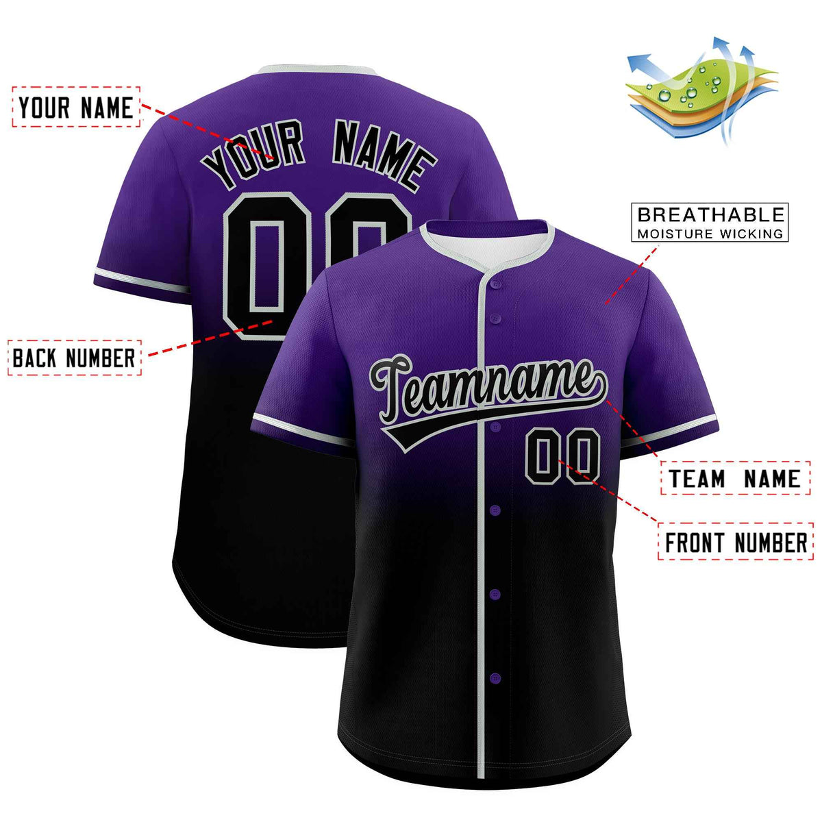 Custom Purple Black Gradient Fashion Authentic Baseball Jersey| KXKSHOP