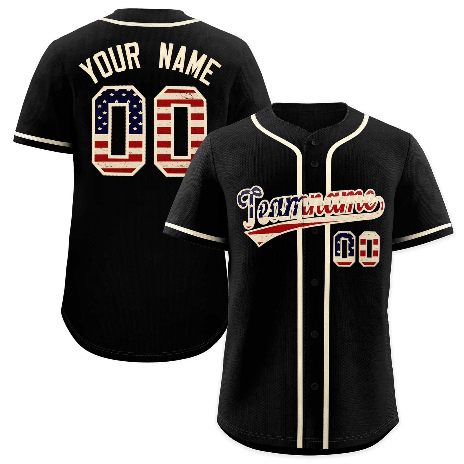 Custom Black Cream Vintage USA Flag Authentic Baseball Jersey| KXKSHOP