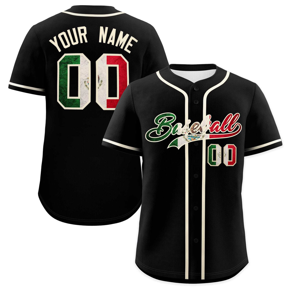 Custom Black Cream Vintage Mexican Flag Authentic Baseball Jersey
