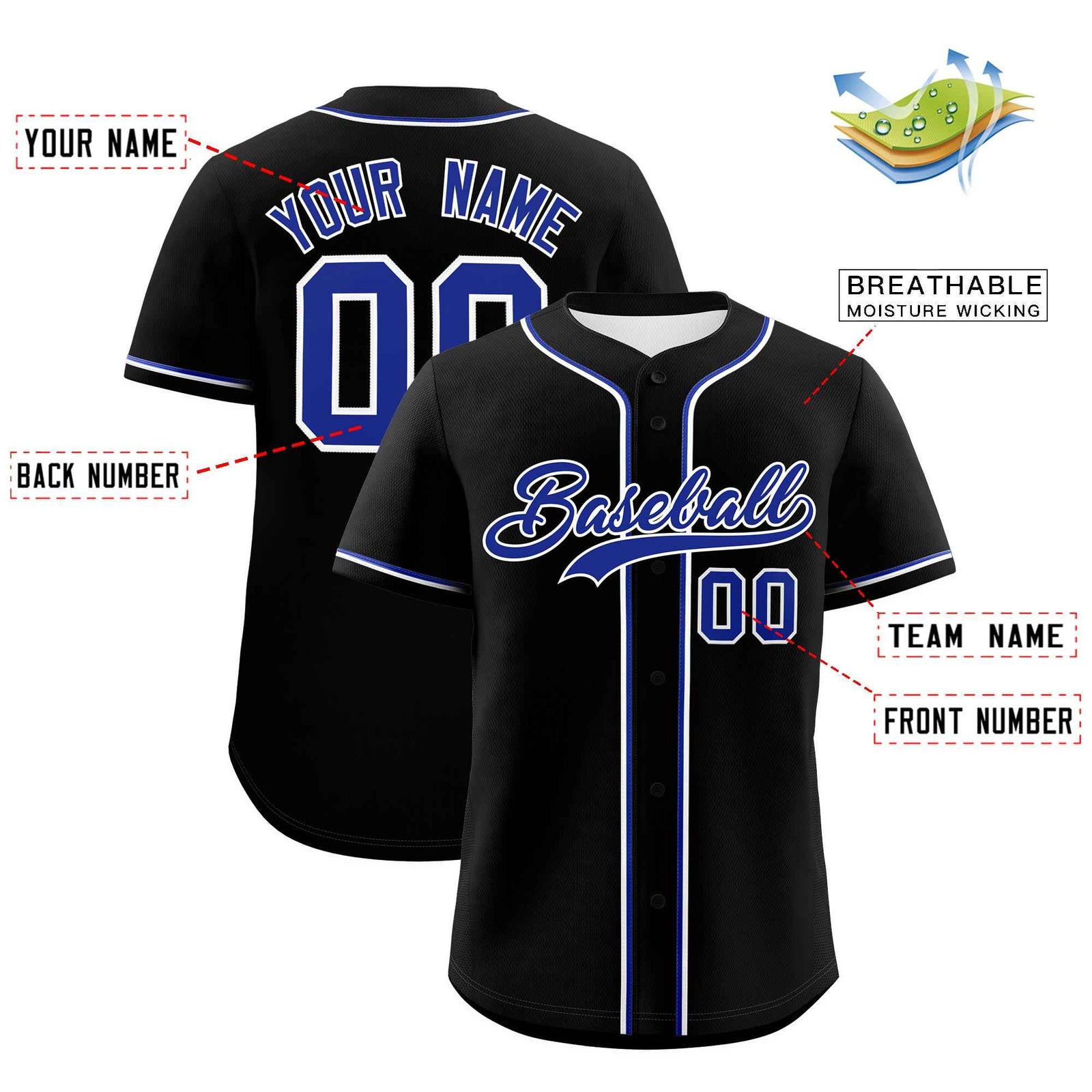 Custom Black Royal Blue Classic Style Authentic Baseball Jersey