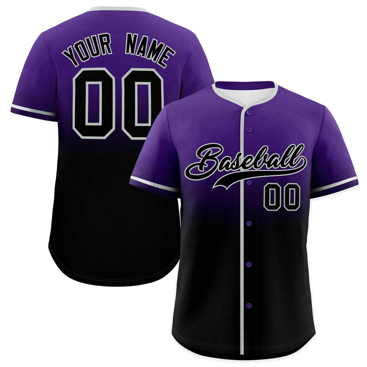 Custom Purple Black Gradient Fashion Authentic Baseball Jersey