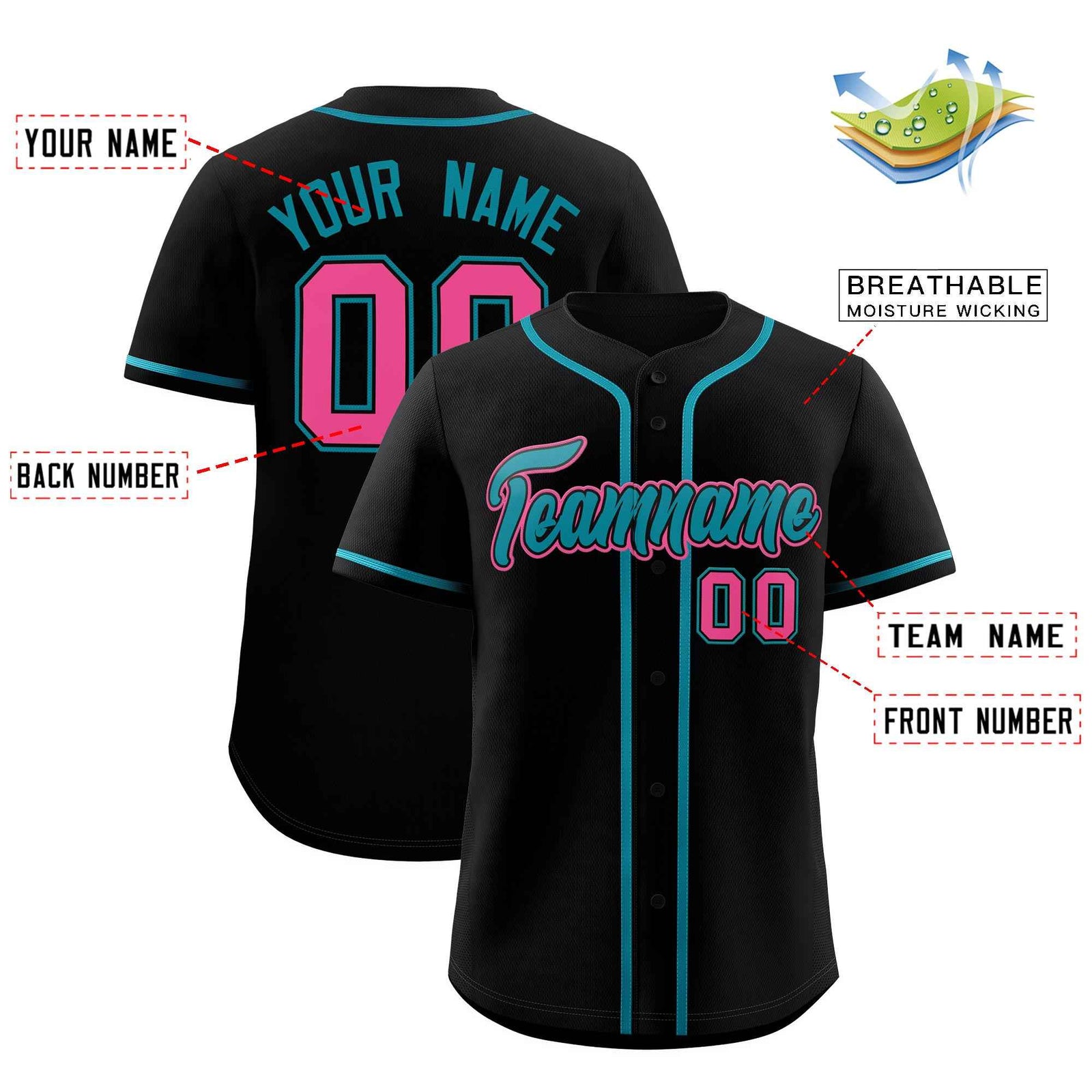 Custom Black Teal Classic Style Authentic Baseball Jersey