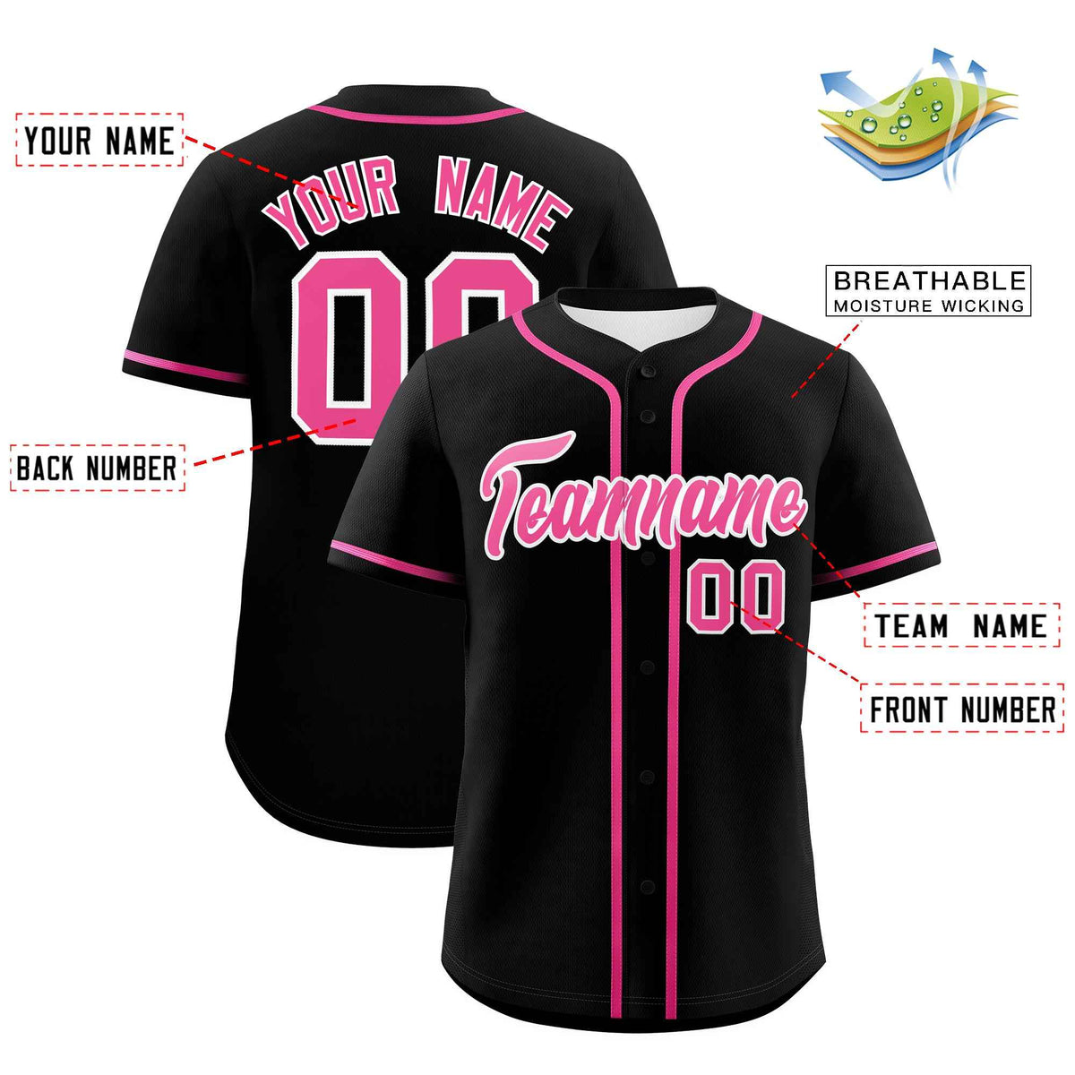 Custom Black Pink Classic Style Authentic Baseball Jersey