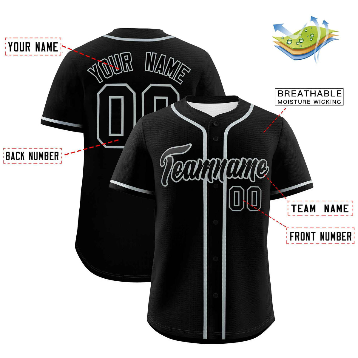 Custom Black Gray Classic Style Authentic Baseball Jersey