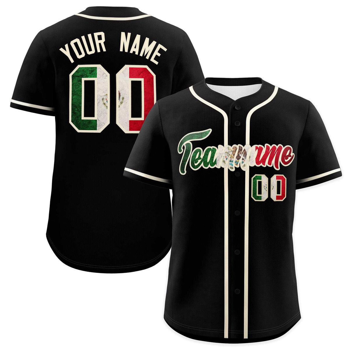 Custom Black Cream Vintage Mexican Flag Authentic Baseball Jersey