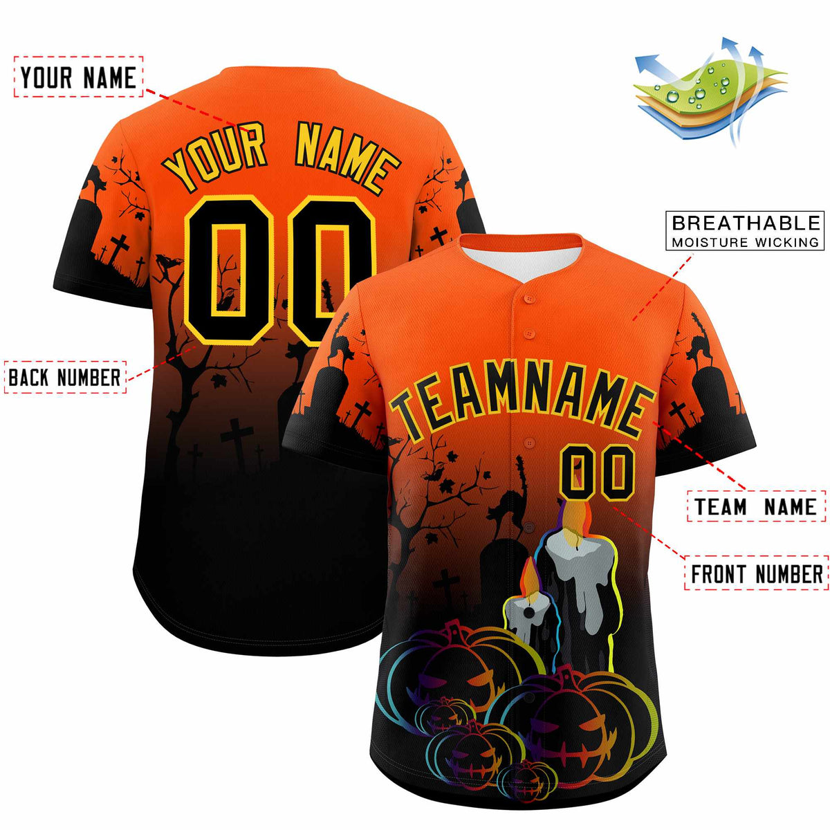 Custom Multi Color Halloween Authentic Baseball Jersey