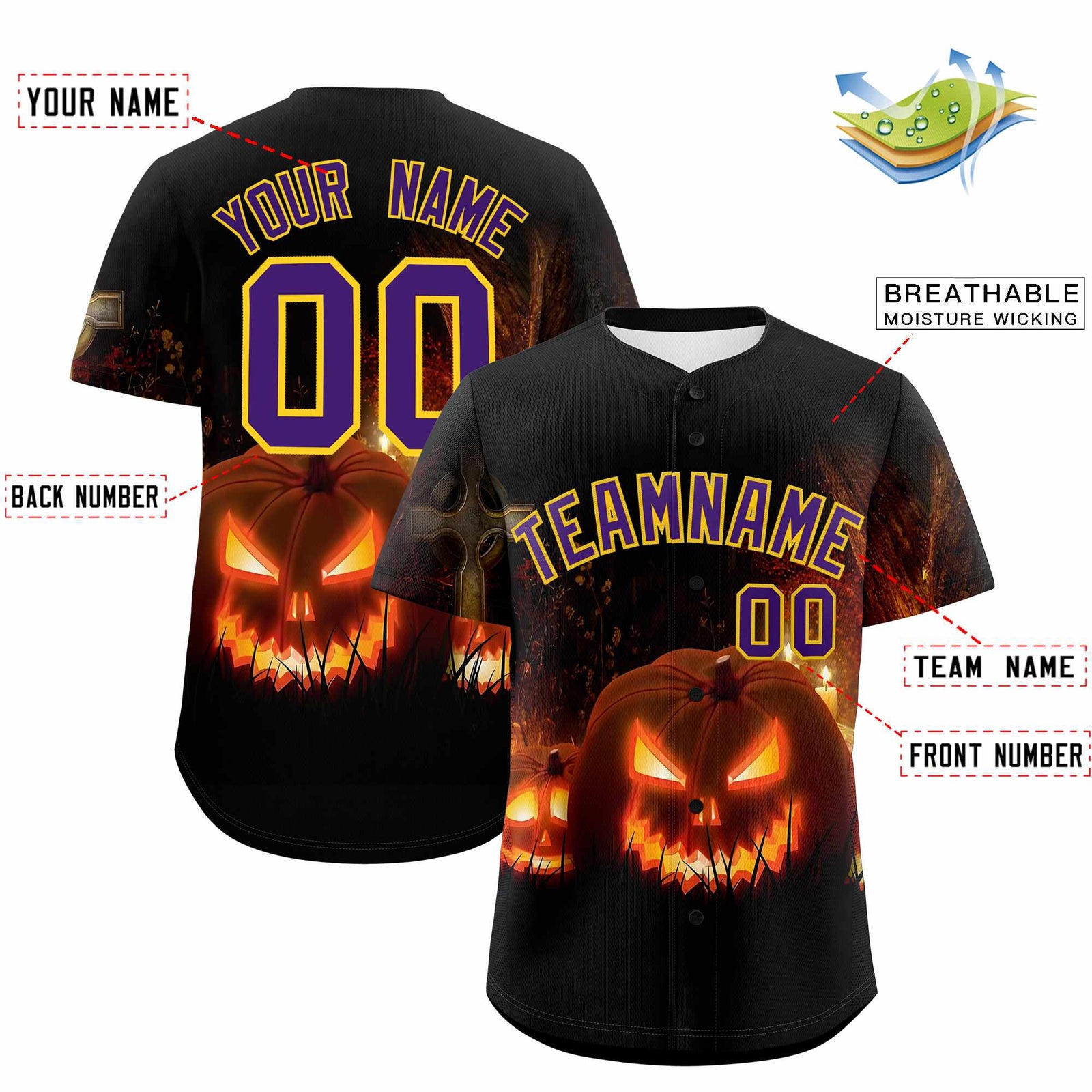 Custom Multi Color Halloween Authentic Baseball Jersey