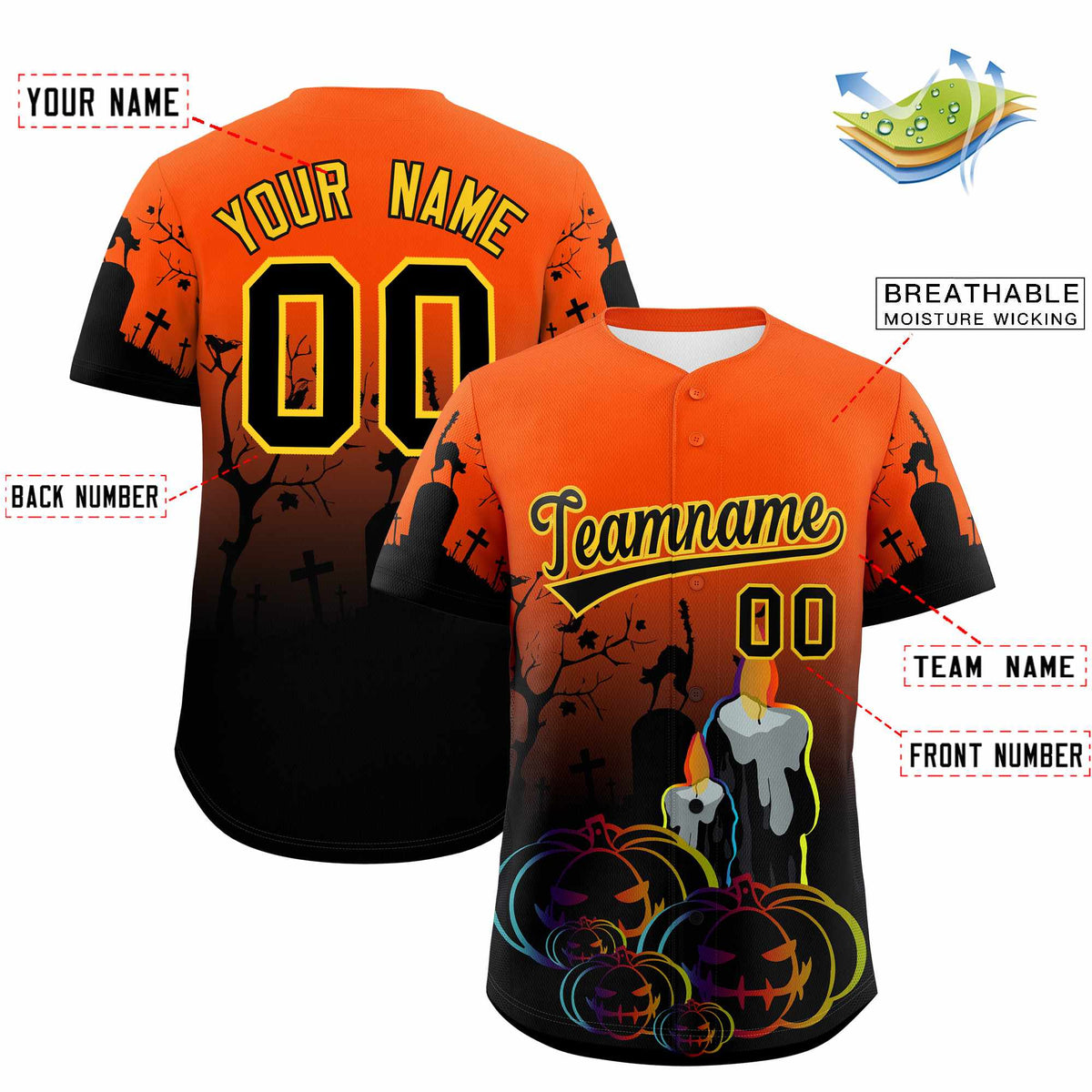 Custom Multi Color Halloween Authentic Baseball Jersey
