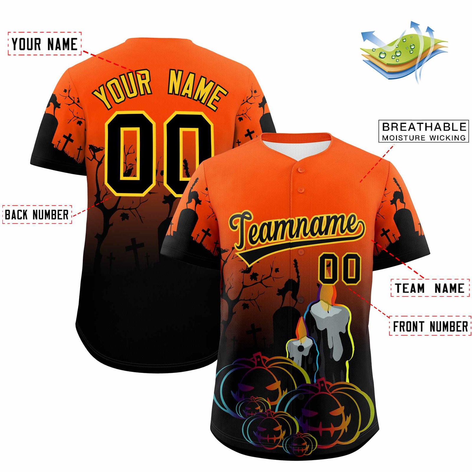 Custom Multi Color Halloween Authentic Baseball Jersey