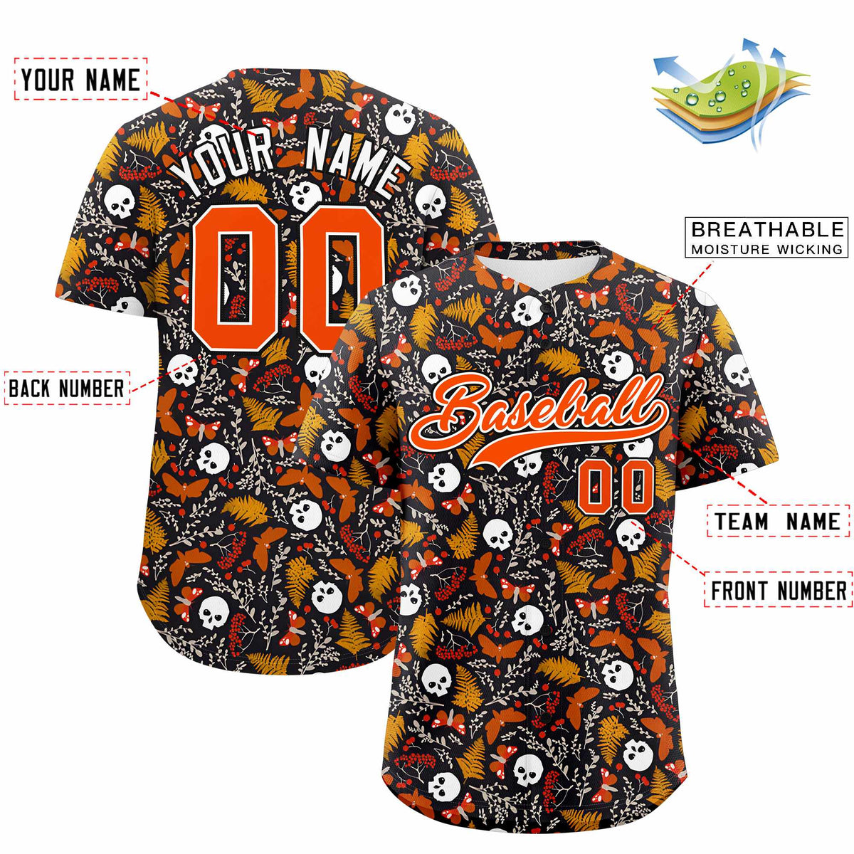 Custom Multi Color Halloween Authentic Baseball Jersey