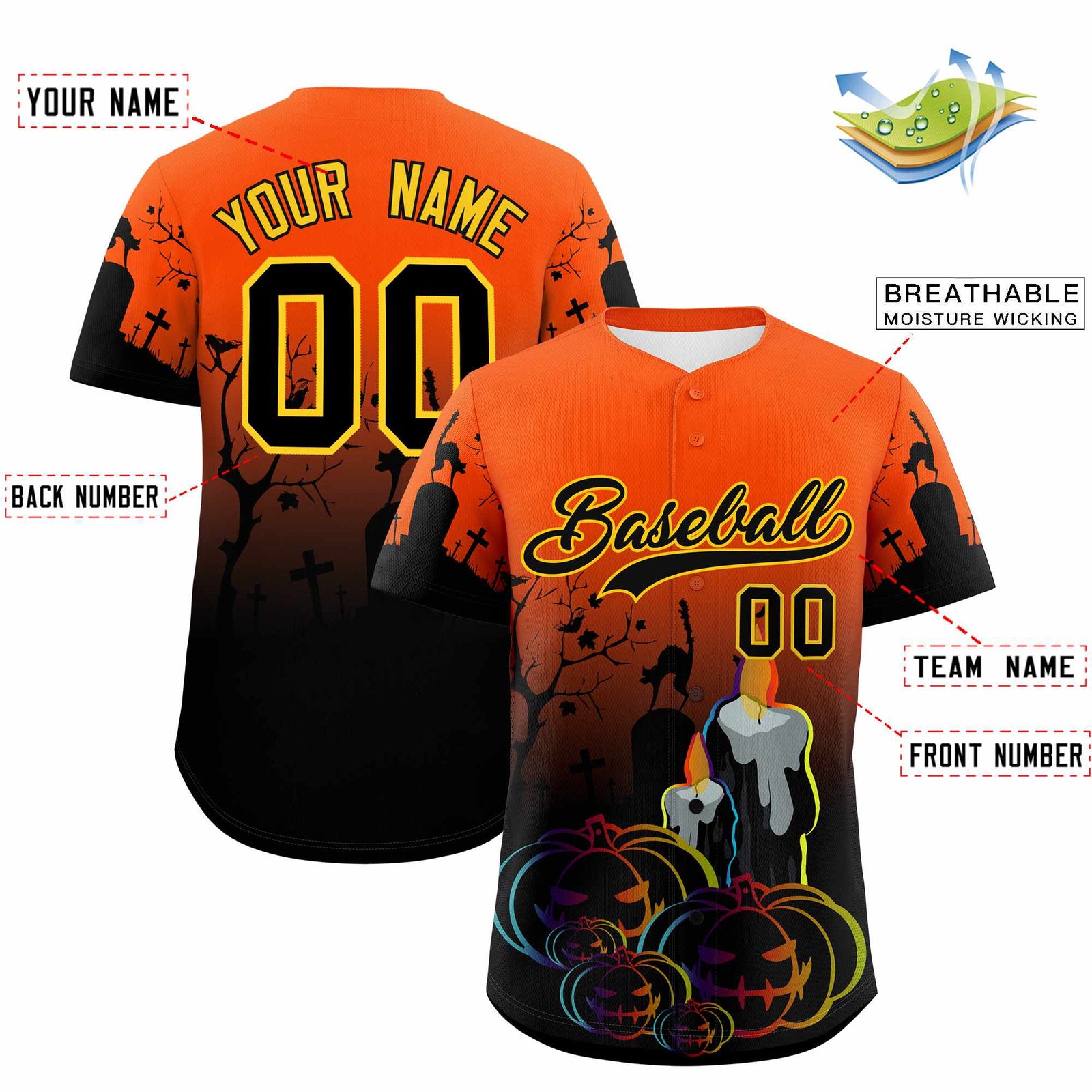 Custom Multi Color Halloween Authentic Baseball Jersey