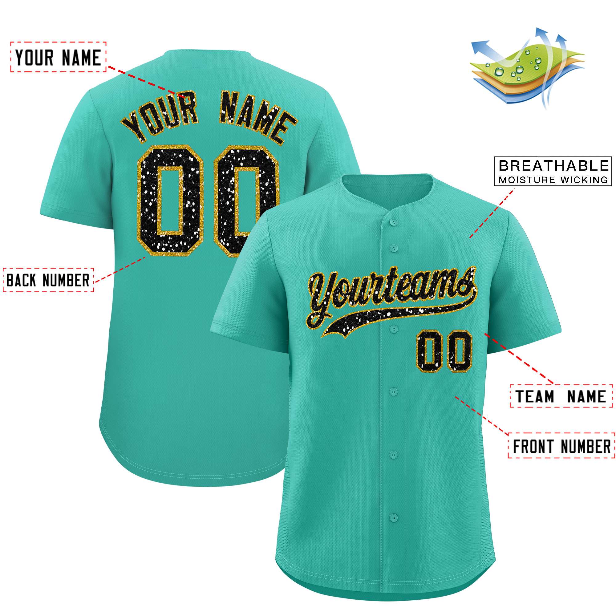 Custom Aqua Fine Sparkle Personalized Baseball Sports Uniform
