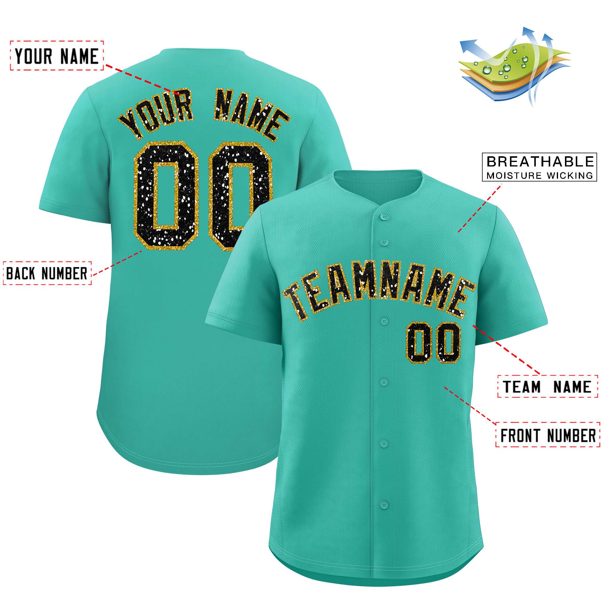 Custom Aqua Fine Sparkle Personalized Baseball Sports Uniform