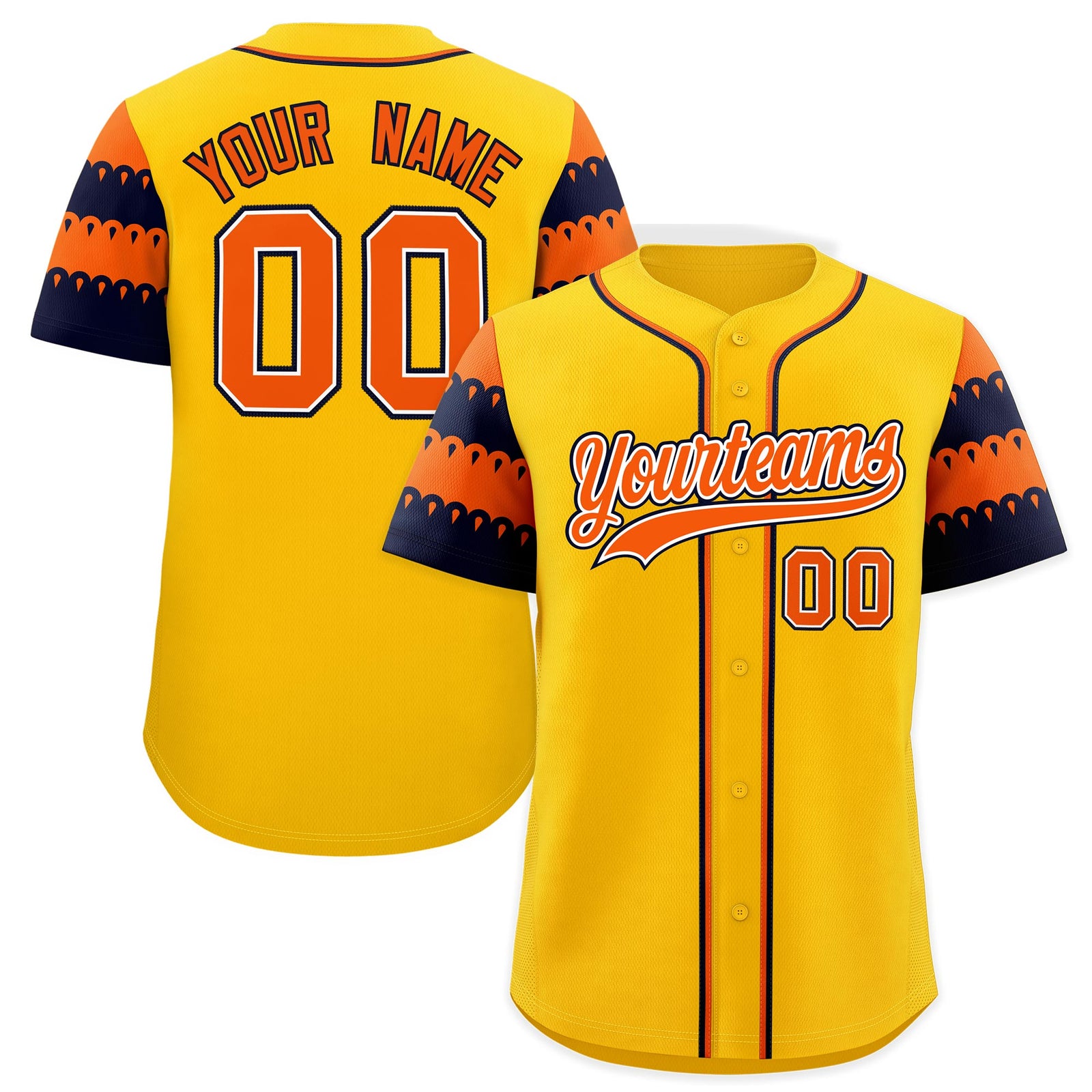 Custom Gold Orange Navy Sleeve Flag Lace Baseball Jersey | Sublimation Printed & Embroidery,Add Name and Numbern,Perfect for Teams | KXKSHOP