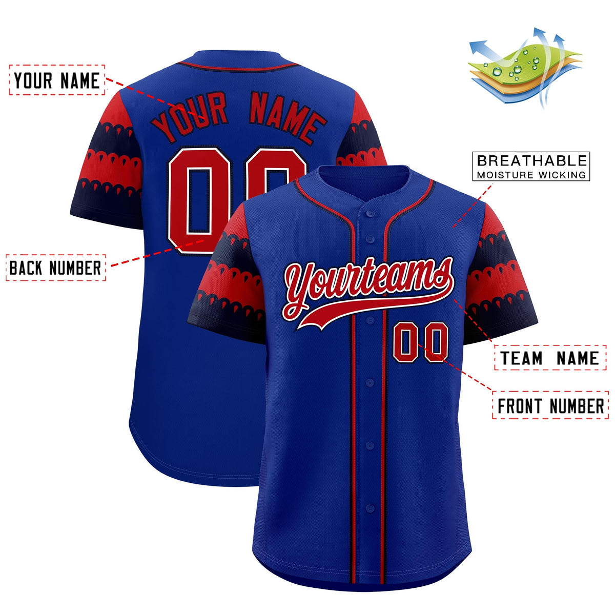 Custom Royal Red Navy Sleeve Flag Lace Baseball Jersey | Sublimation Printed &amp; Embroidery,Add Name and Numbern,Perfect for Teams | KXKSHOP