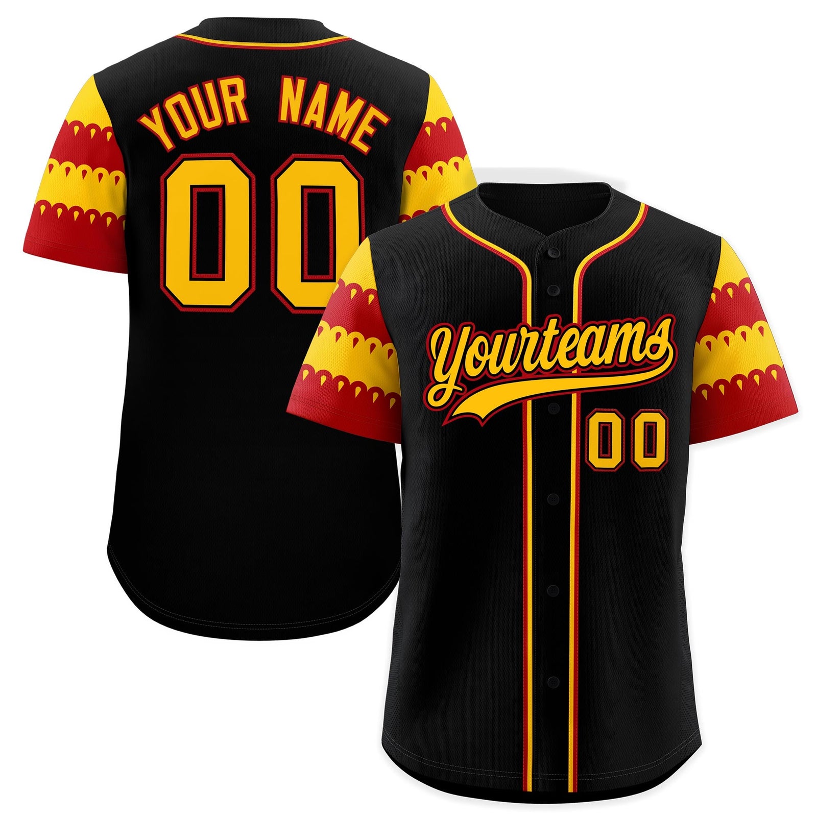 Custom Black Gold Red Sleeve Flag Lace Baseball Jersey | Sublimation Printed & Embroidery,Add Name and Numbern,Perfect for Teams | KXKSHOP