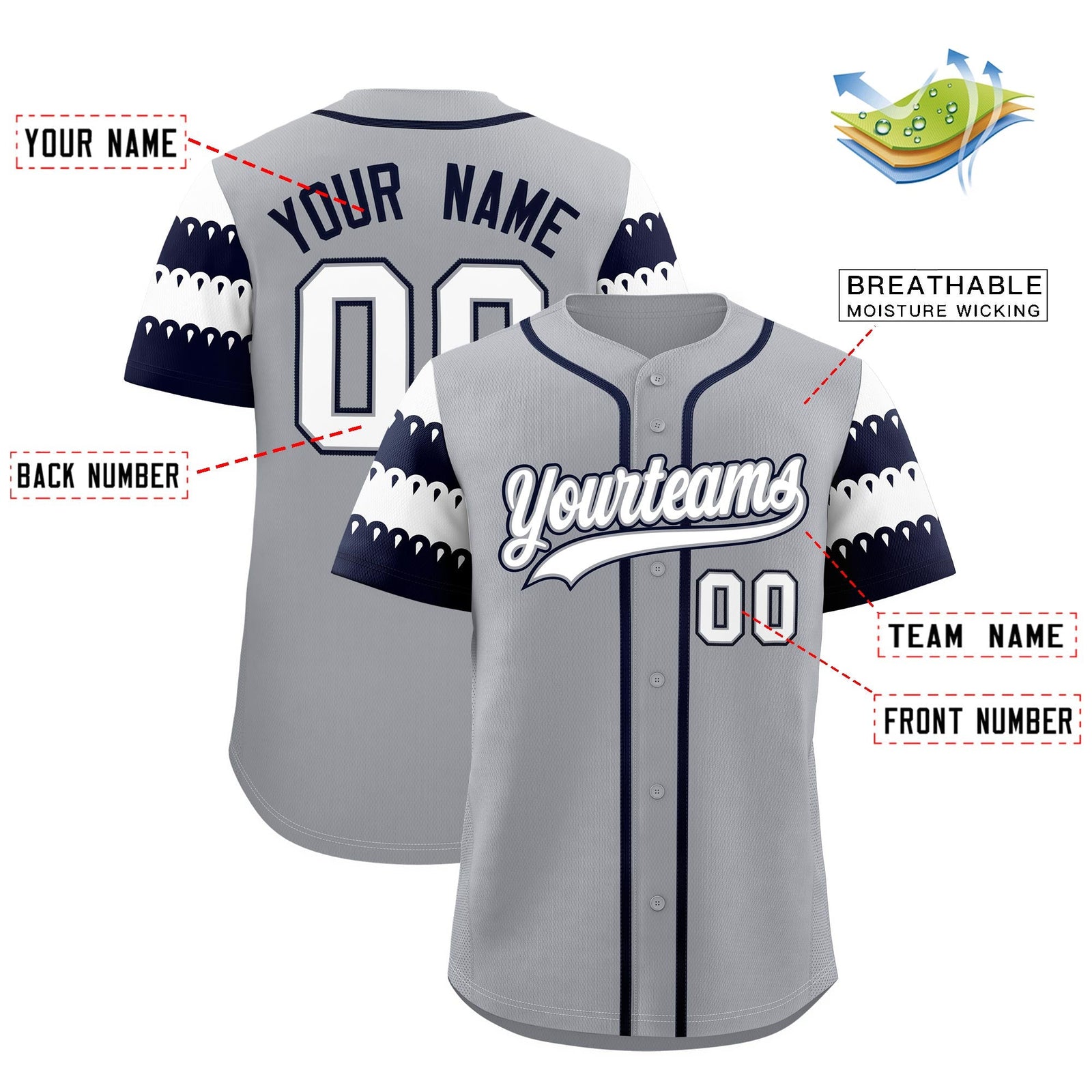 Custom Gray Navy White Sleeve Flag Lace Baseball Jersey | Sublimation Printed & Embroidery,Add Name and Numbern,Perfect for Teams | KXKSHOP