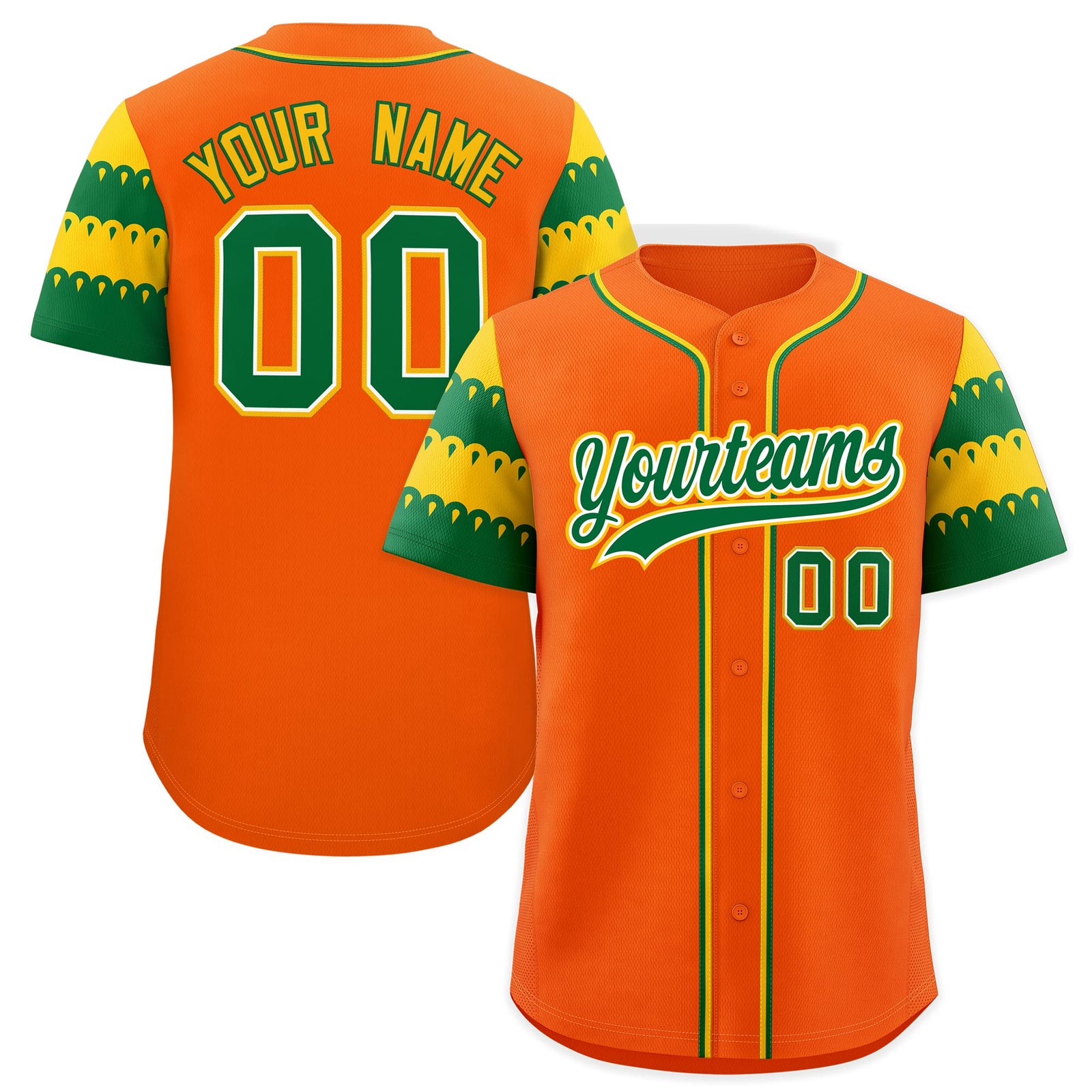 Custom Orange Gold Kelly Green Sleeve Flag Lace Baseball Jersey | Sublimation Printed & Embroidery,Add Name and Numbern,Perfect for Teams | KXKSHOP