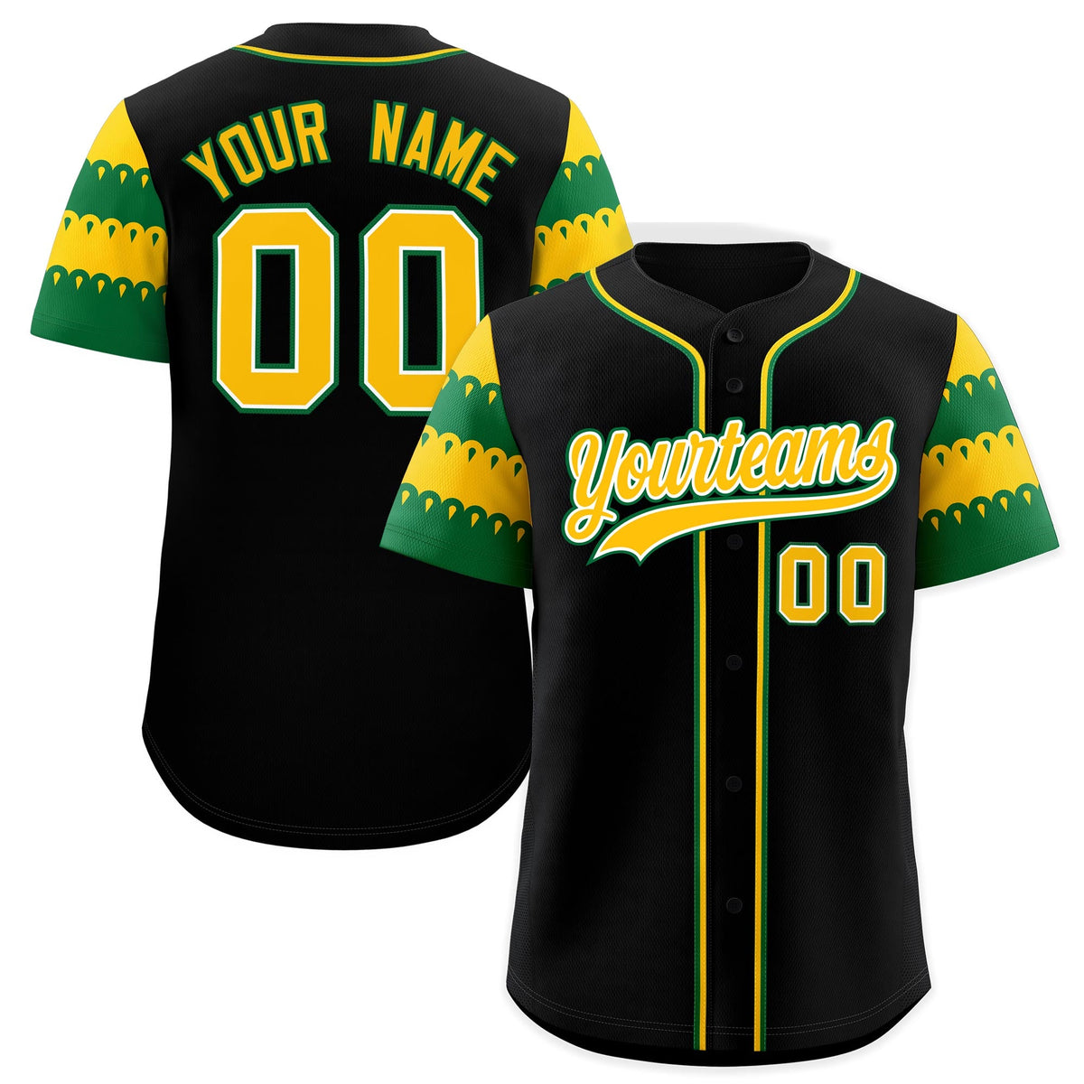 Custom Black Gold Kelly Green Sleeve Flag Lace Baseball Jersey | Sublimation Printed &amp; Embroidery,Add Name and Numbern,Perfect for Teams | KXKSHOP