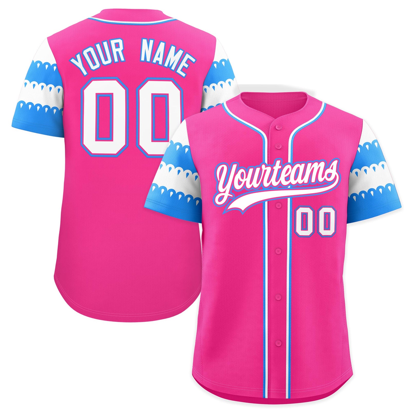 Custom Pink Powder Blue White Sleeve Flag Lace Baseball Jersey | Sublimation Printed & Embroidery,Add Name and Numbern,Perfect for Teams | KXKSHOP